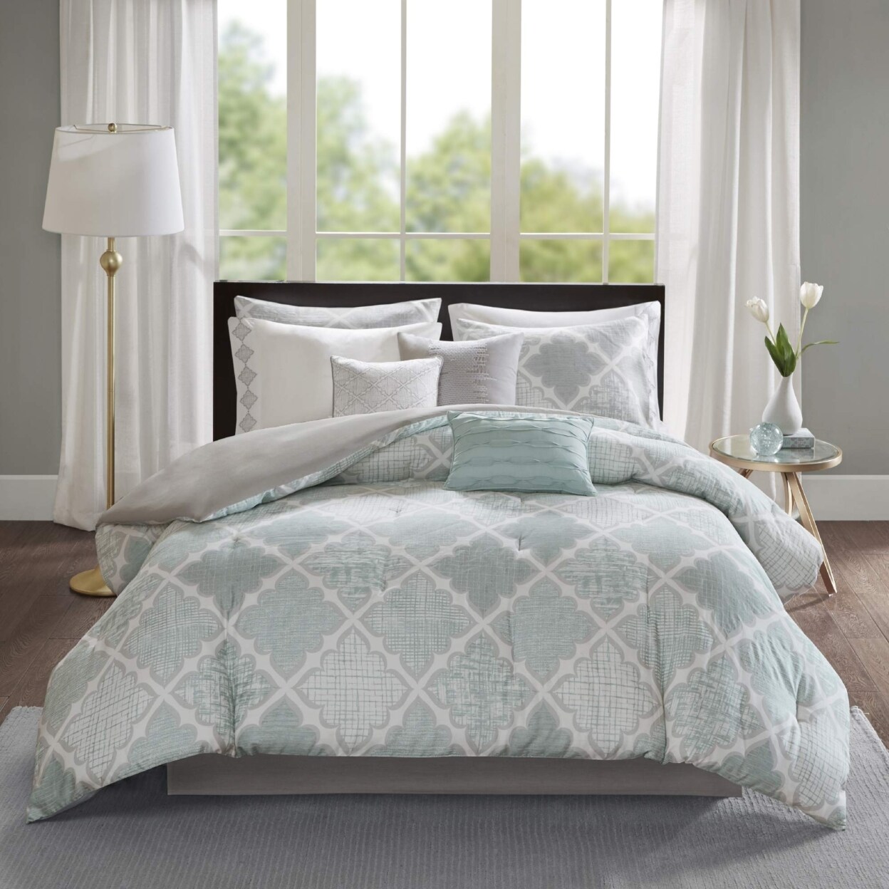 Madison Park Cadence 9 Piece Cotton Sateen Comforter Set Aqua Cal King