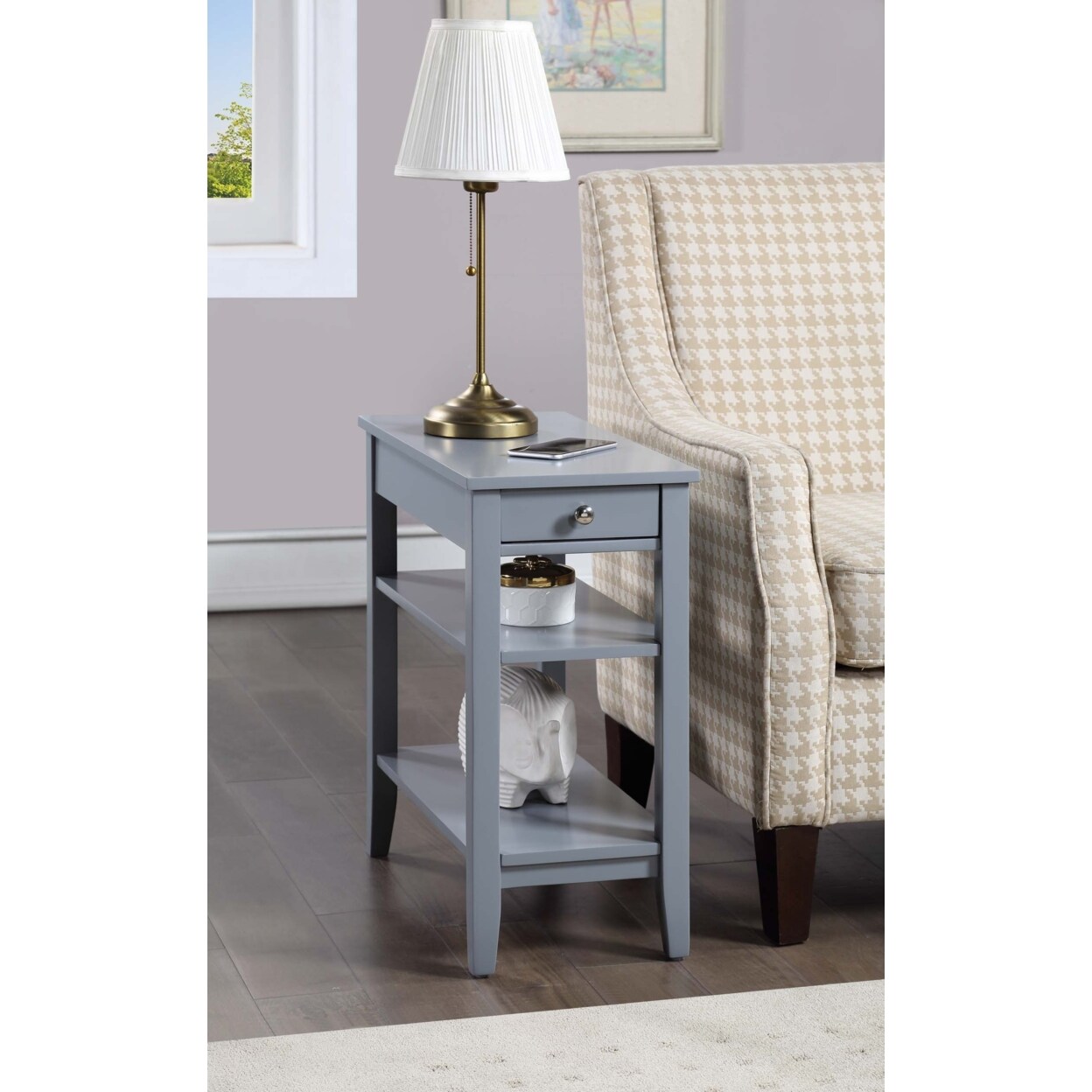 Convenience Concepts American Heritage Three Tier End Table With Drawer, Gray