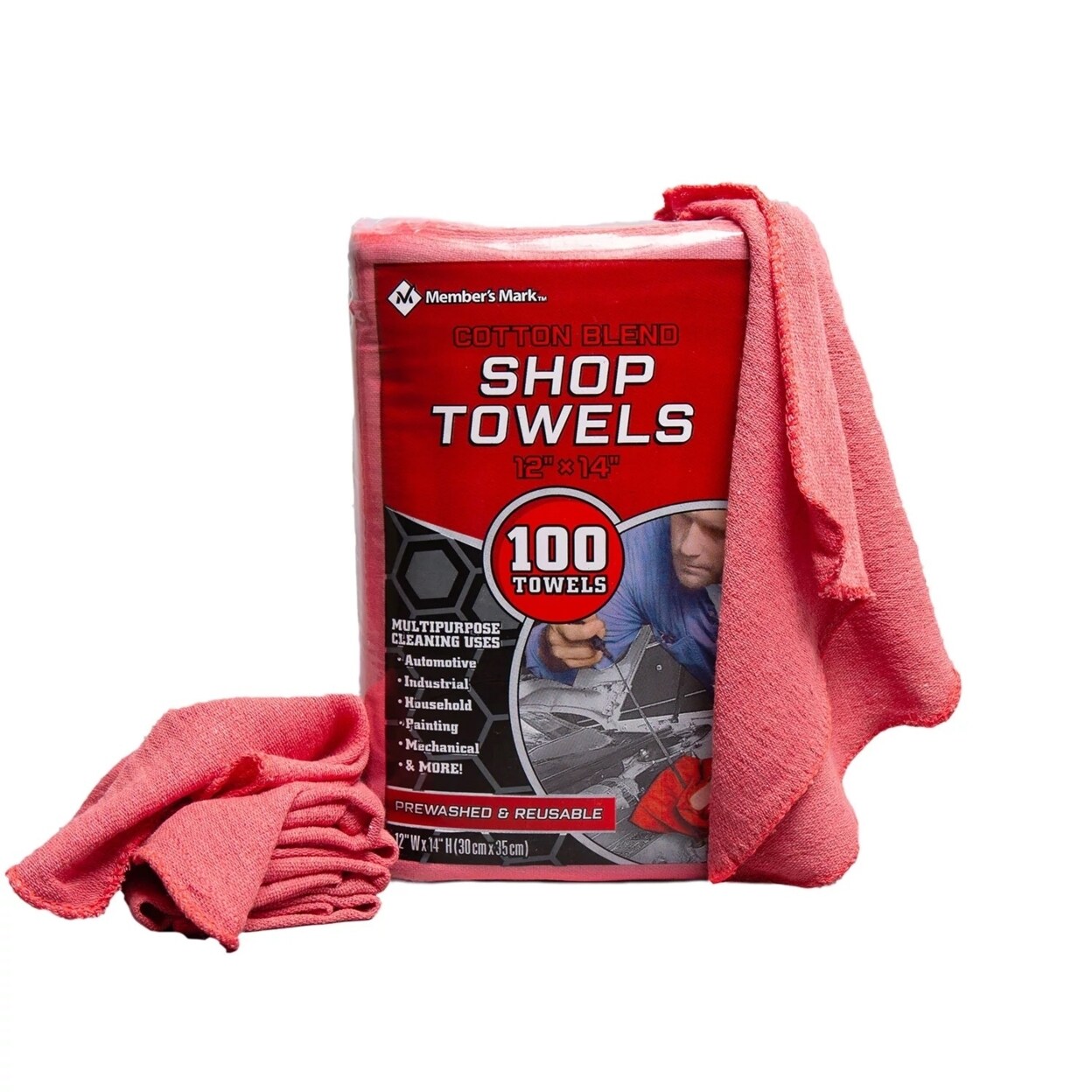 Member's Mark Commercial 12 x 14 Shop Towels, Red (100 Count