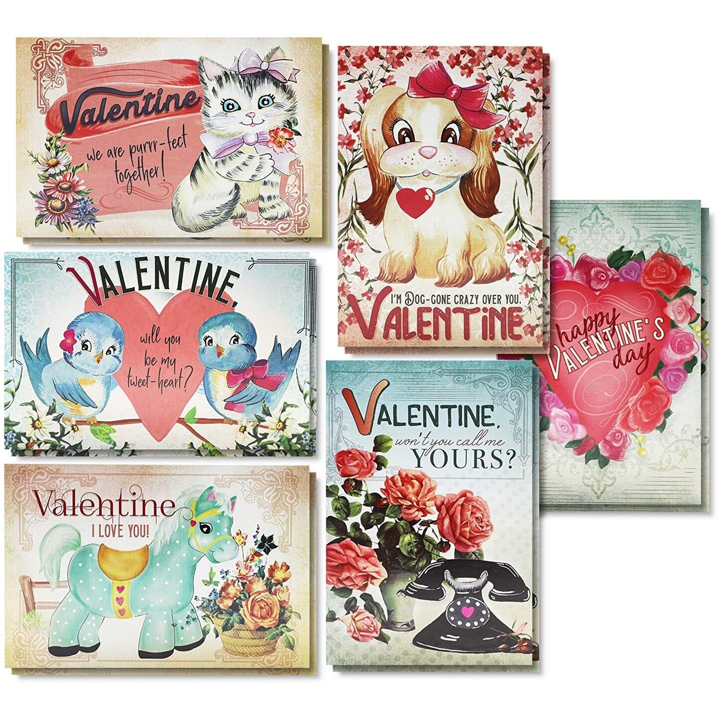 Vintage Valentine Cards Set of 6 | Vintage Valentines 