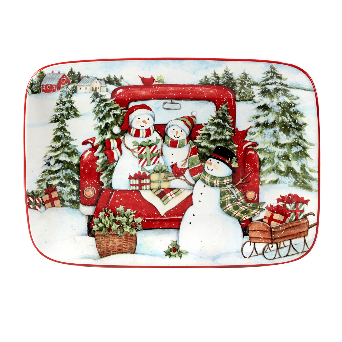 Certified International 14&#x22; Truck with Snowmen Rectangular Christmas Serving Platter