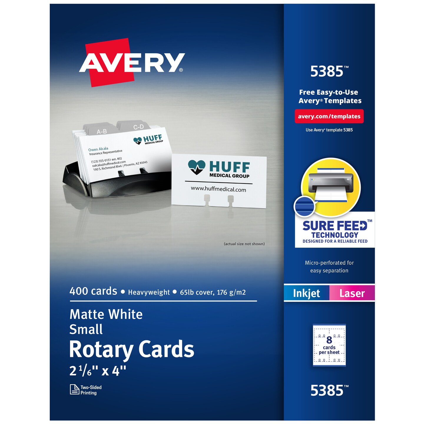 Avery Printable Rotary Cards with Sure Feed Technology, 2-1/6" x 4", White, 400 Blank Cards for Laser or Inkjet Printers (5385)