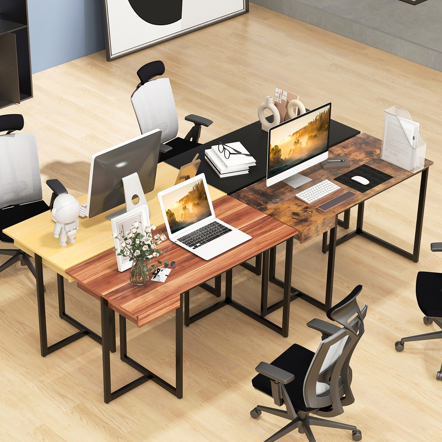 Costway Computer Desk Home Office Gaming Table Workstation Metal Frame with Drawer Walnut/Black/Rustic/Natural