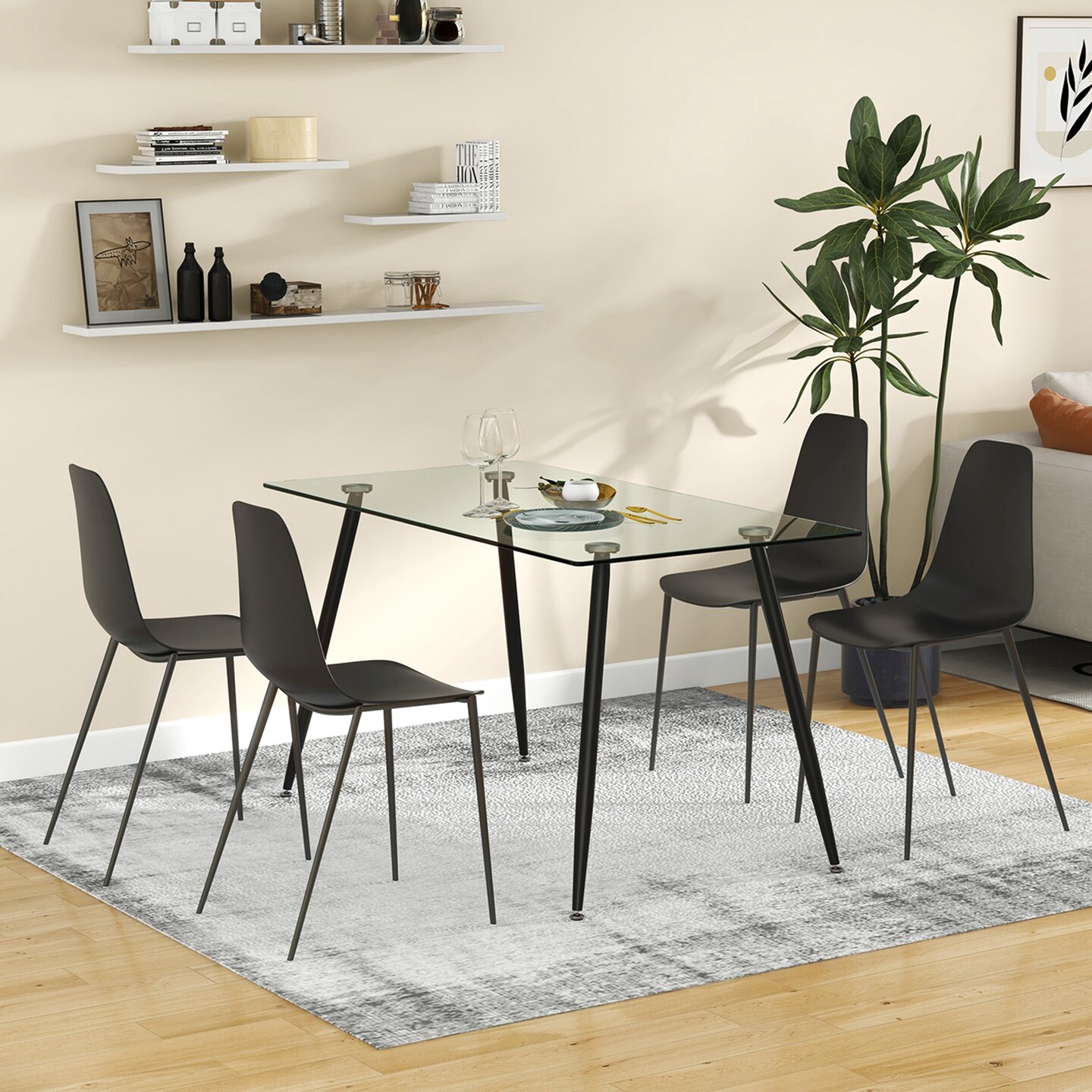 Costway Armless Dining Chair Set of 4 Home Heavy-duty Metal Leg Leisure Chair Black/White