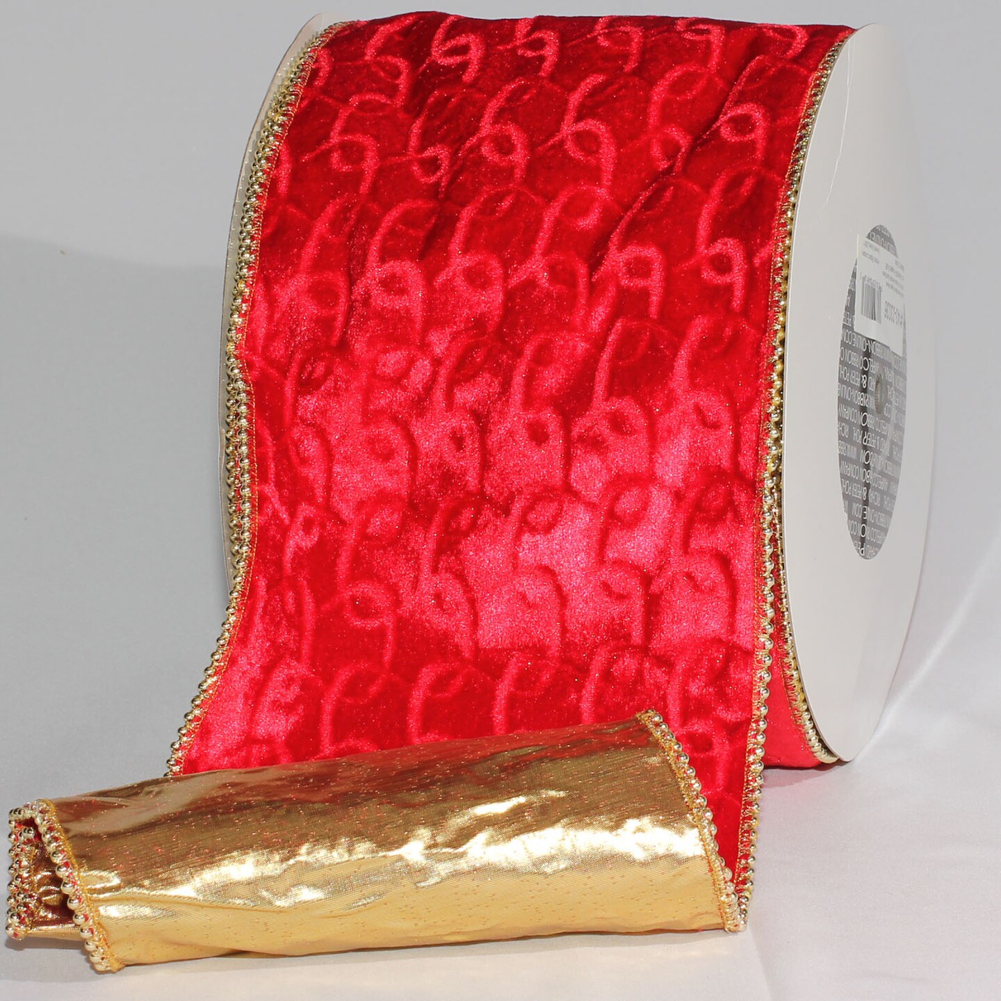The Ribbon People Red Velvet with Pearl Edge and Gold Backing Wired Craft Ribbon 6&#x22; x 20 Yards