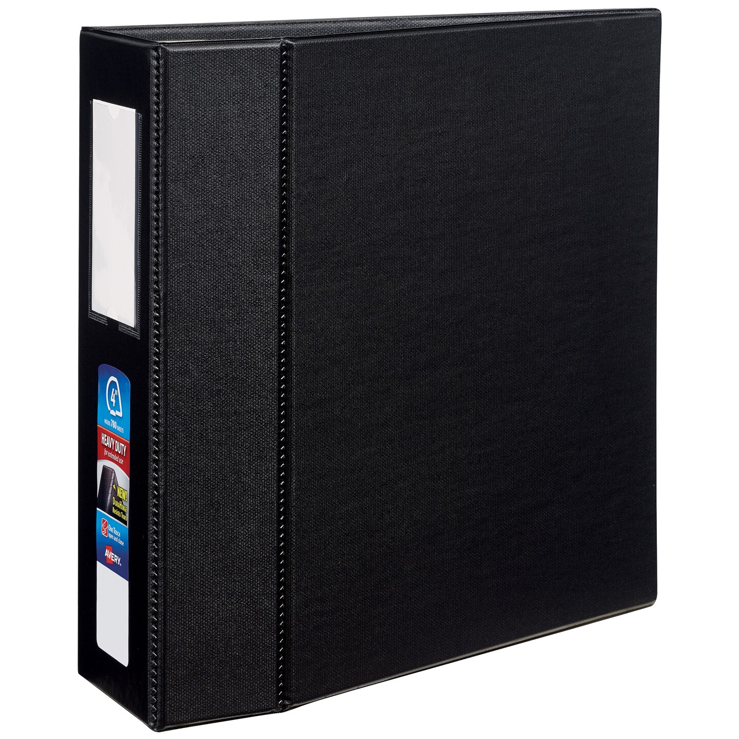Avery Heavy-Duty 3 Ring Binder with Label Holder, 4" One Touch EZD Rings, 4.5" Spine, 1 Black Binder (79994)