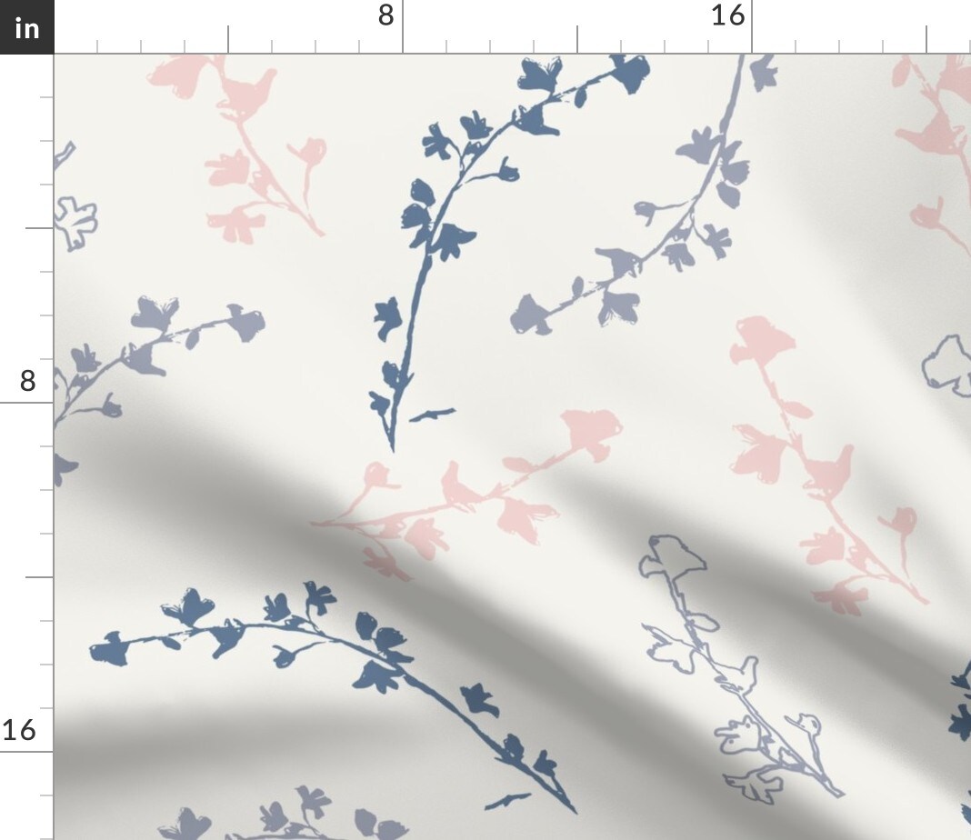 Sketched Botanicals Muted Lilac Blue Pink Ivory Garden Hand Drawn Custom Printed Fabric by Spoonflower Various Fabrics by the Yard or Fat Quarter