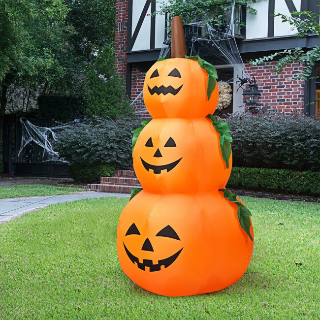 Happy Halloween Inflatable Pumpkin With LED Lights Spooky Ghost Yard Decoration