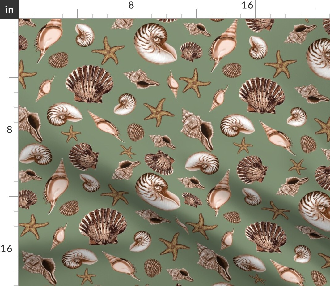 Under The Sea Beach Nautilus Nautical Shells Starfish Seashells Marine Life Ocean Custom Printed Fabric by Spoonflower Various Fabrics by the Yard or Fat Quarter