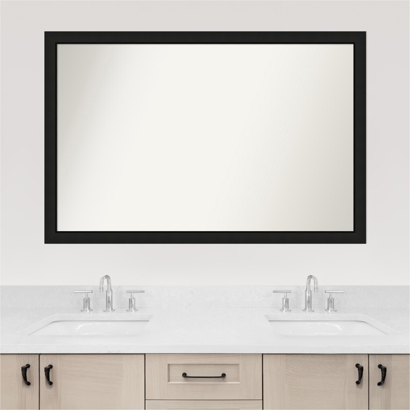 Midnight Black Narrow Non-Beveled Custom Framed Bathroom Vanity Wall Mirror