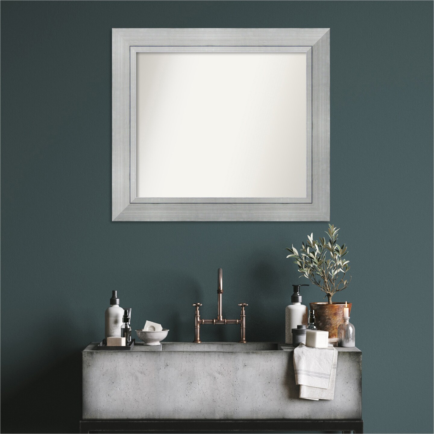 Romano Silver Non-Beveled Custom Framed Bathroom Vanity Wall Mirror
