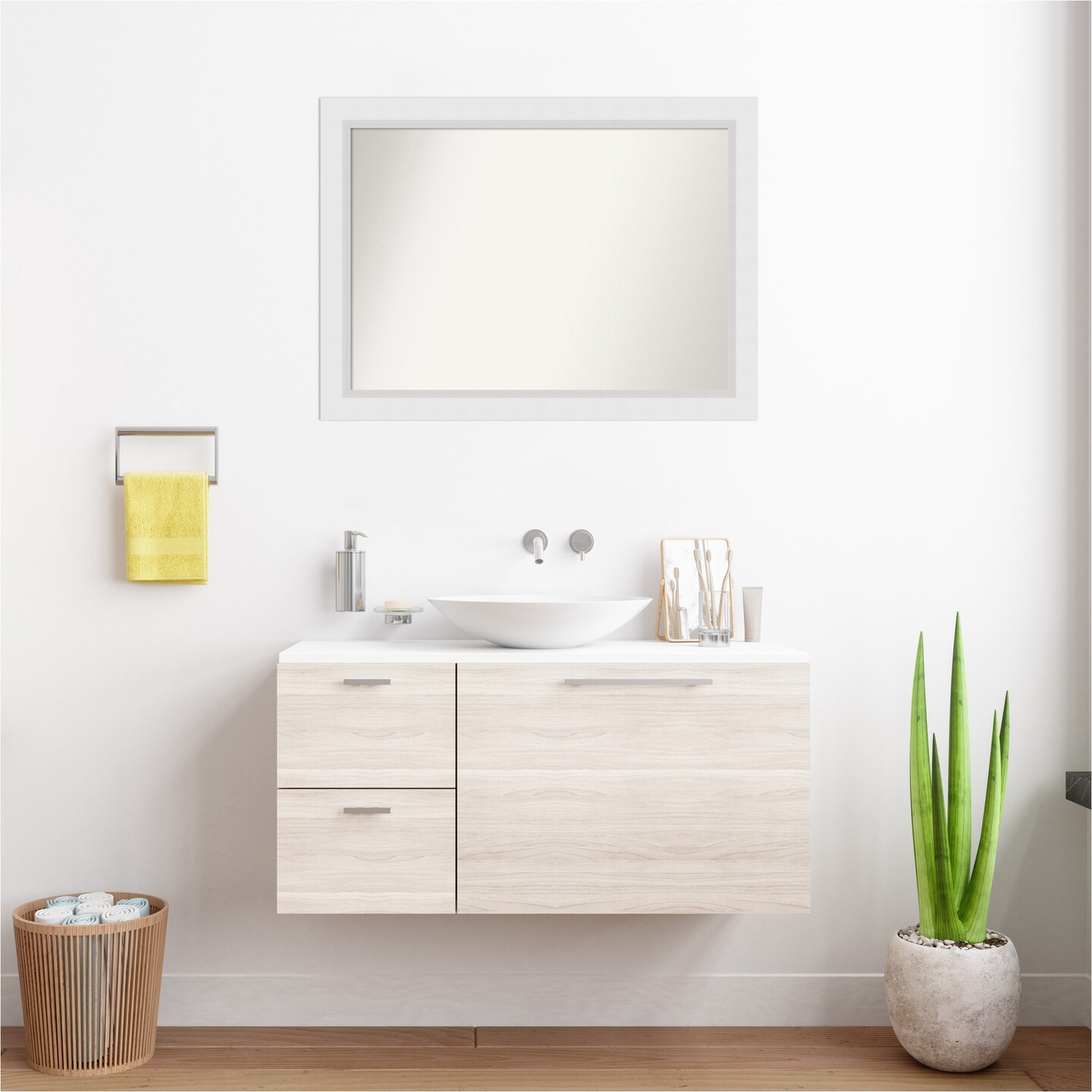 Blanco White Non-Beveled Custom Framed Bathroom Vanity Wall Mirror