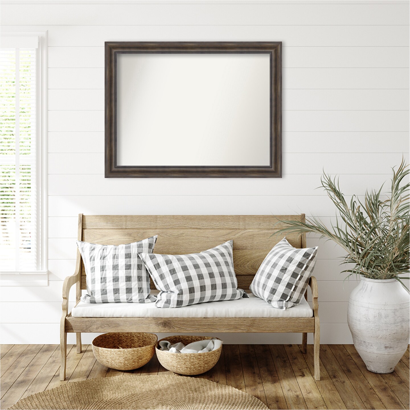 Rustic Pine Brown Non-Beveled Custom Framed Bathroom Vanity Wall Mirror