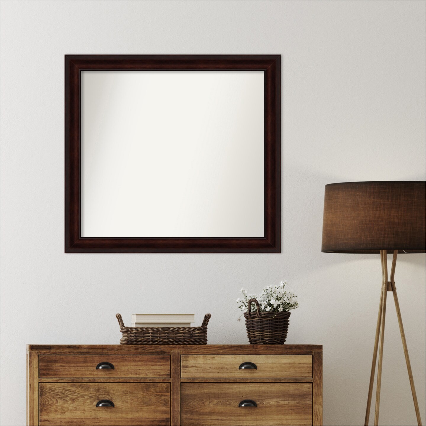 Coffee Bean Brown Non-Beveled Custom Framed Bathroom Vanity Wall Mirror