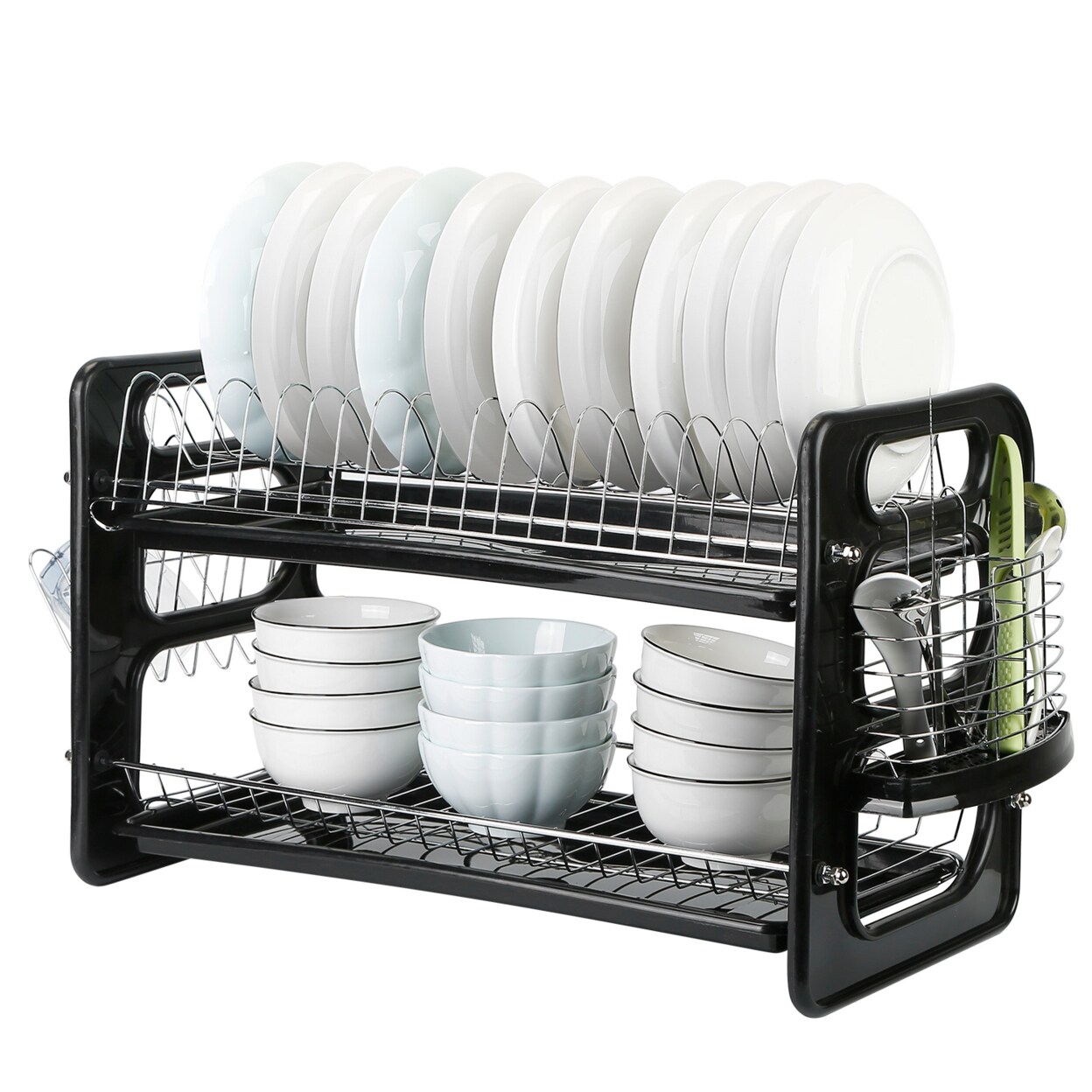 Global Phoenix 2 Tier Dish Drying Rack Drainboard Set Anti-Rust Dish Drainer  Shelf Tableware Holder Cup Holder For Kitchen Counter