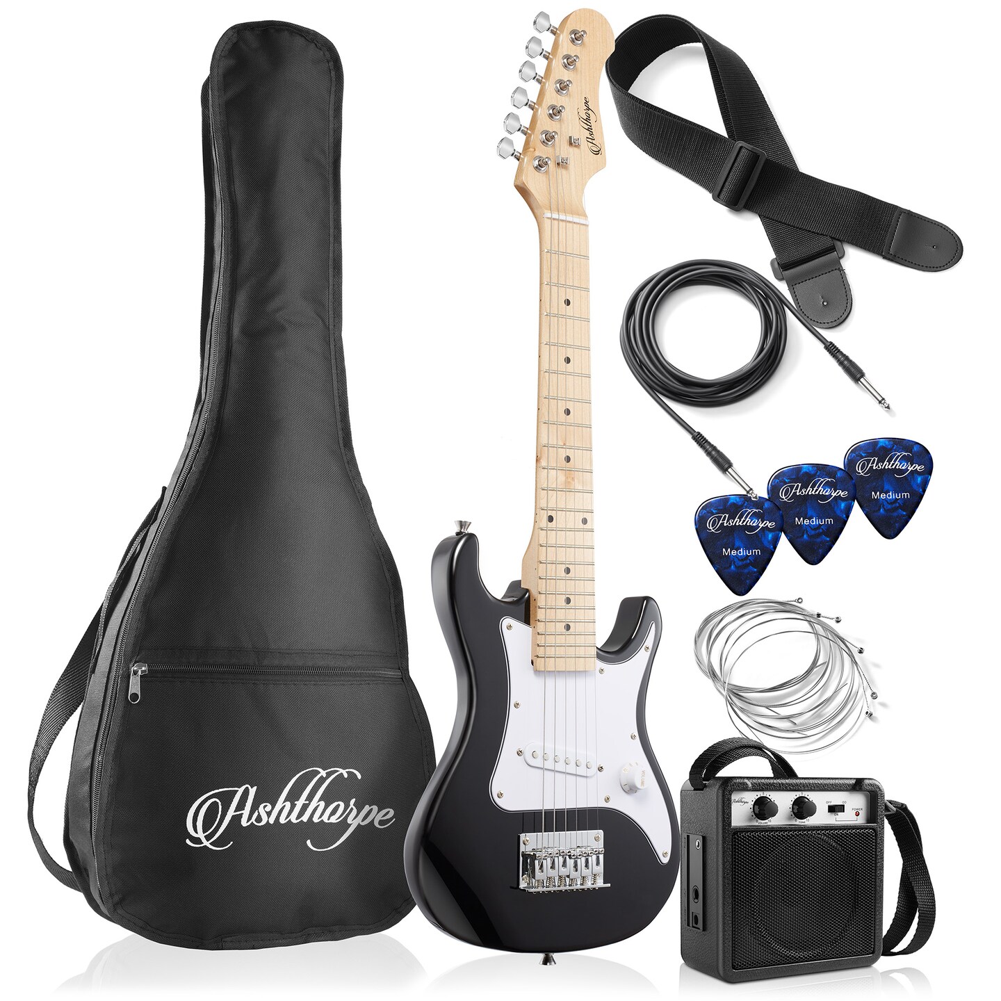 Ashthorpe 30-inch Beginner Electric Guitar Kit with Amplifier, Basic Starter Package w/ Gig Bag, Strings, Strap, Picks