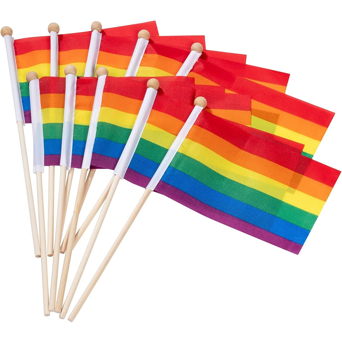 Juvale Gay Pride Rainbow Flag, Handheld Stick Flags (10 in, 100 Pack)