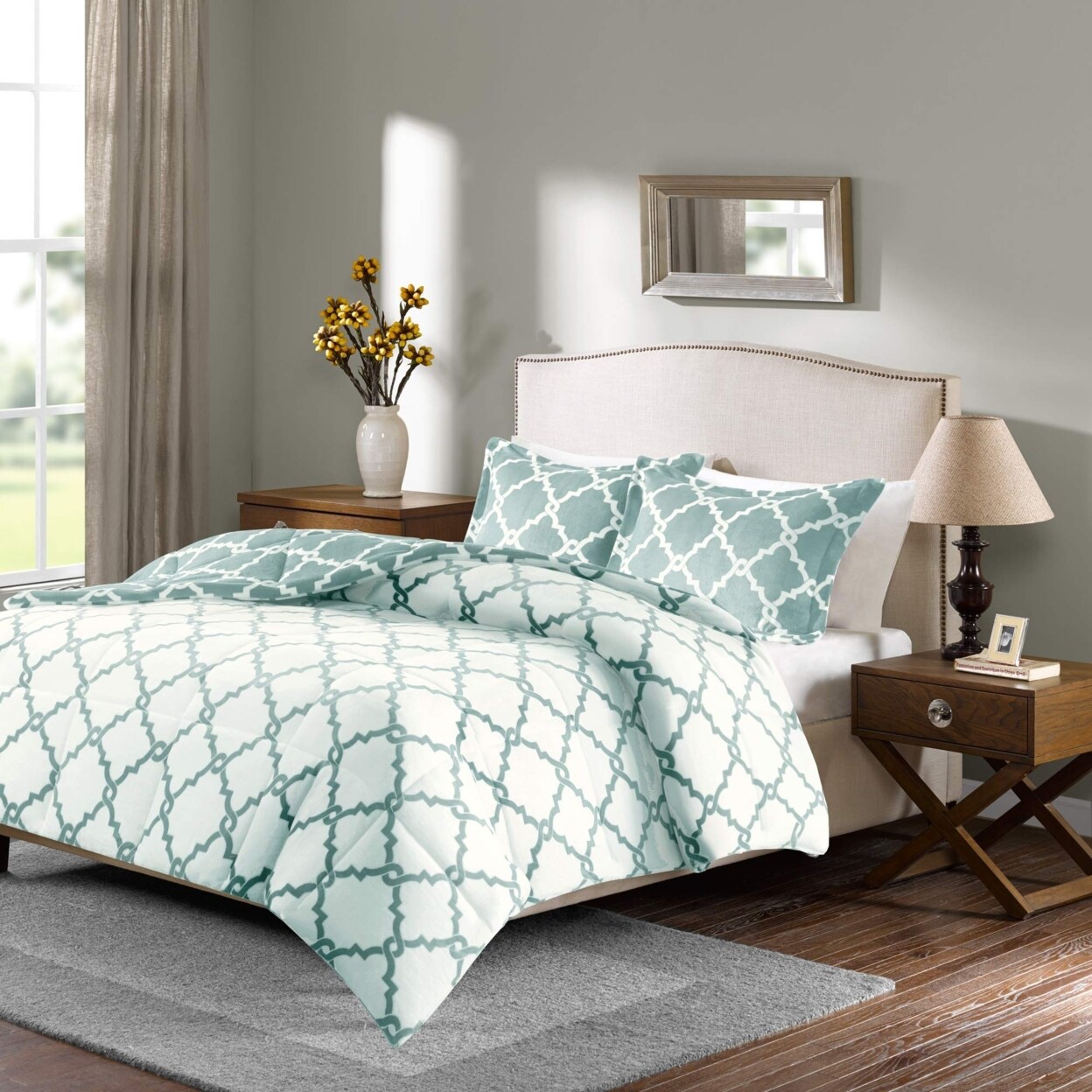 Sleep Philosophy   True North Peyton Reversible Plush Comforter Mini Set, Full/Queen, Aqua