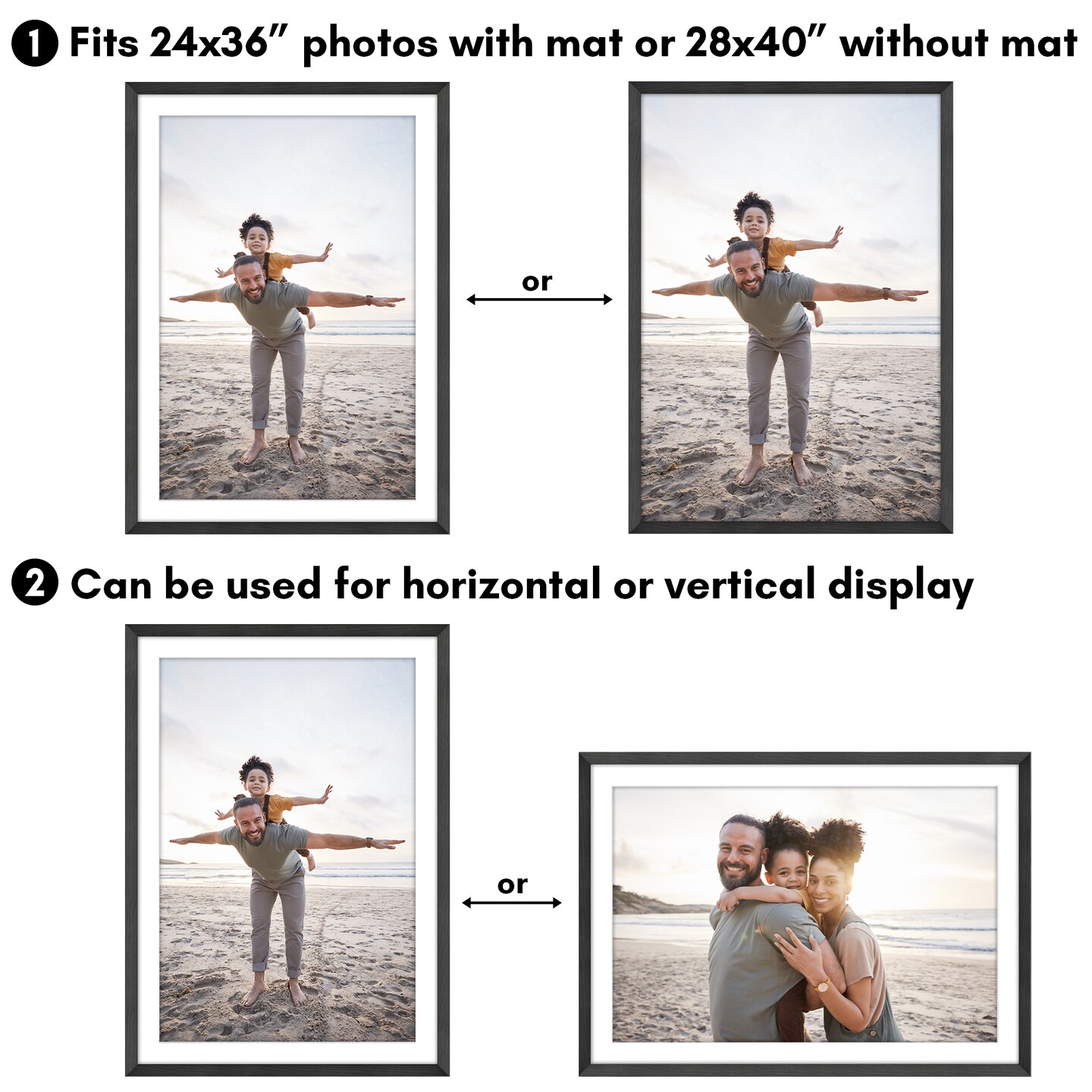 Americanflat Picture Frame with Wide Molding with Mat - Modern Wide Picture Frame - Plexiglass Cover - Hanging Hardware - Includes Easel