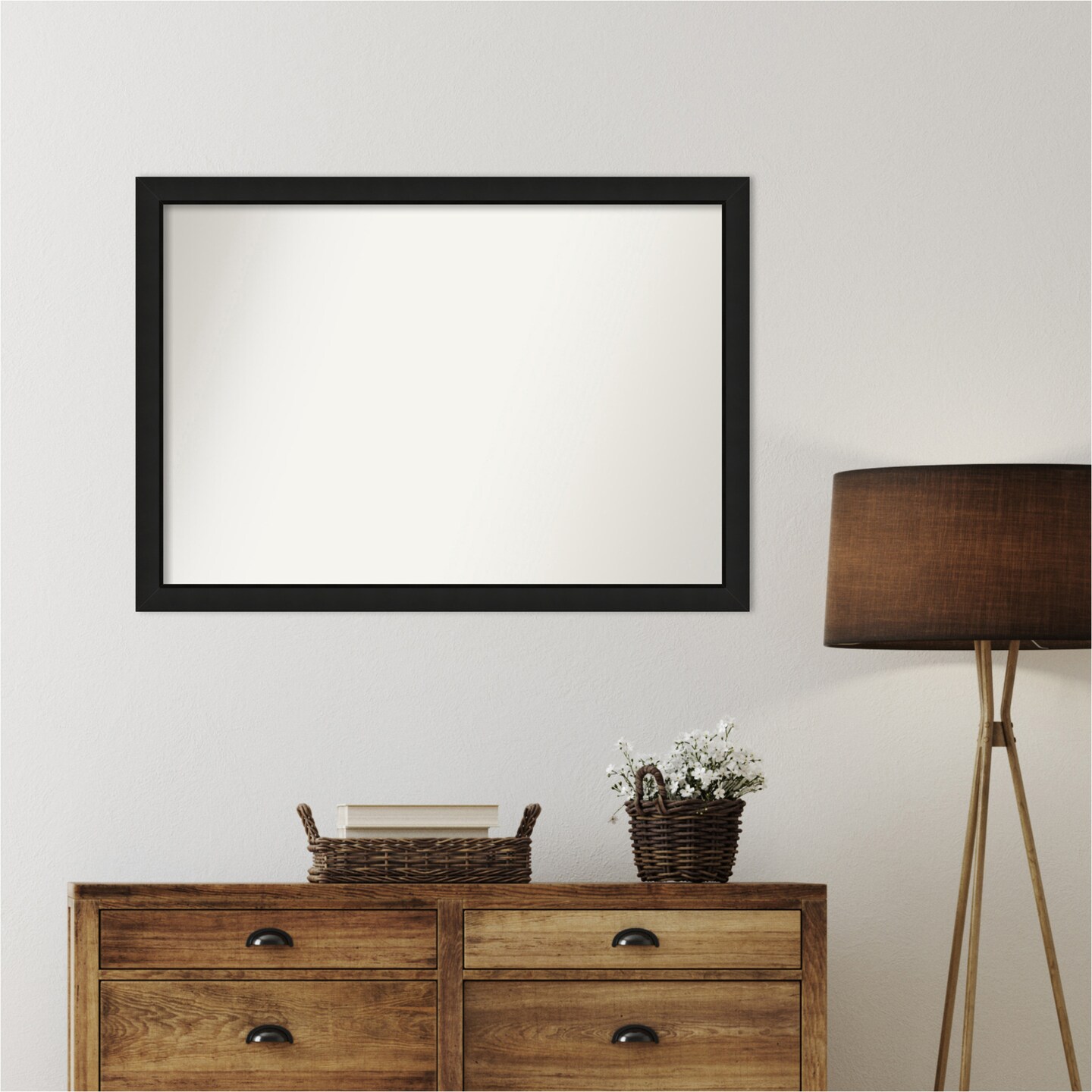 Midnight Black Narrow Non-Beveled Custom Framed Bathroom Vanity Wall Mirror