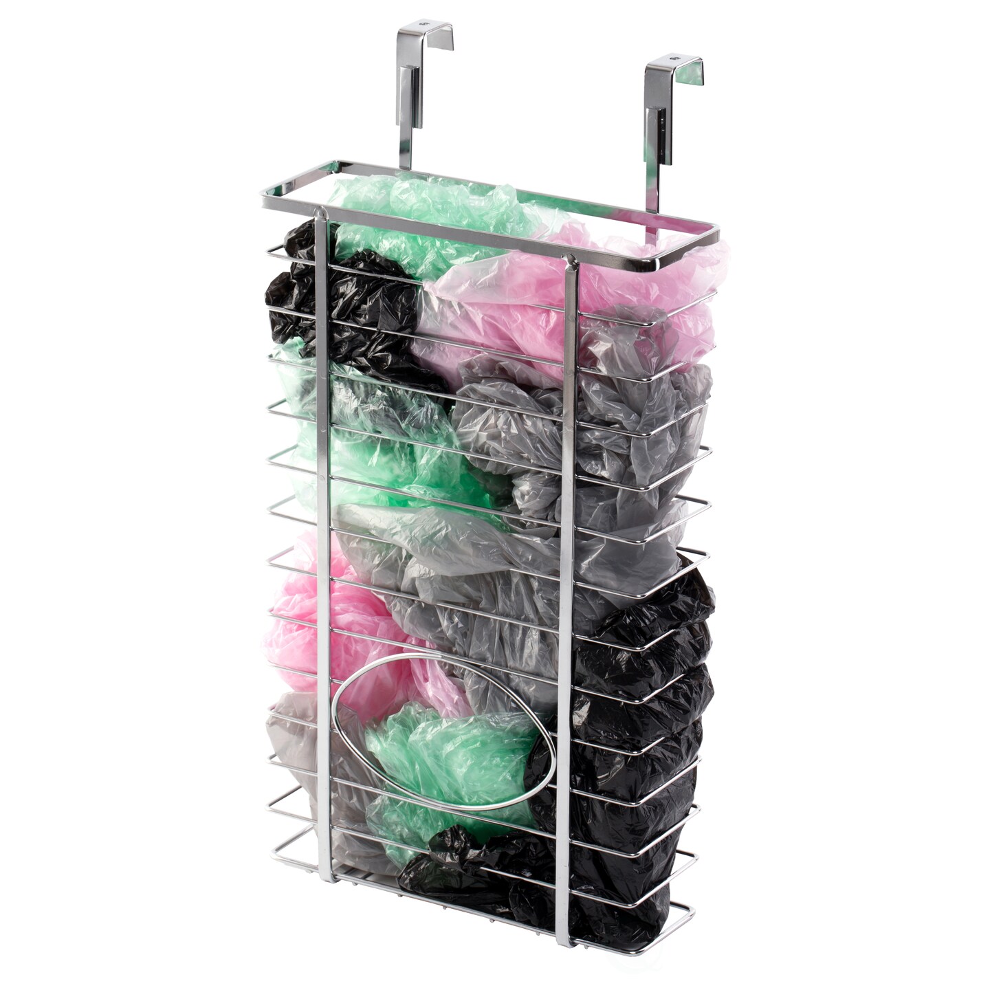 Basicwise Over Cabinet Metal Plastic Bag and Grocery Bag Storage Holder, Chrome
