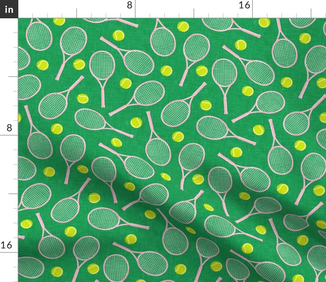 Tennis Ball Sports Preppy Racquet Tennis Racket Custom Printed Fabric by Spoonflower Various Fabrics by the Yard or Fat Quarter