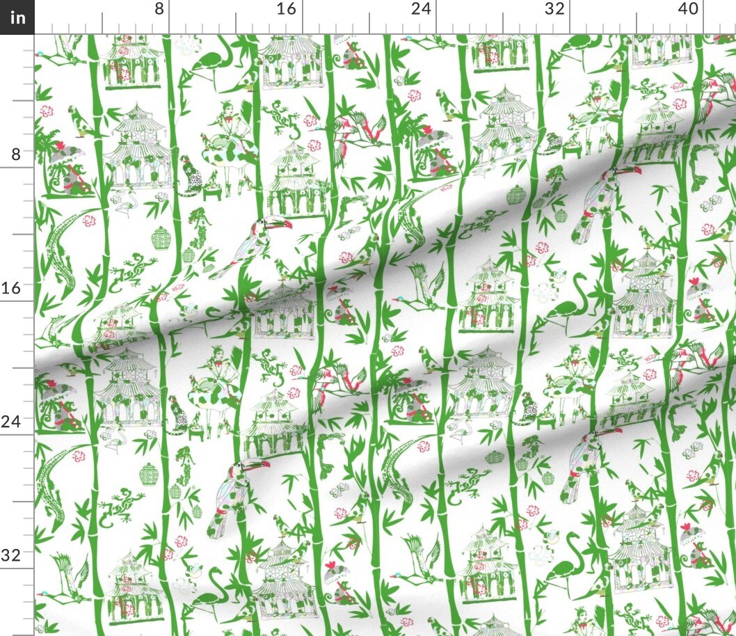 Chinoiserie Preppy Exotic Animal Monkey Cheetah Palm Custom Printed Fabric by Spoonflower Various Fabrics by the Yard or Fat Quarter