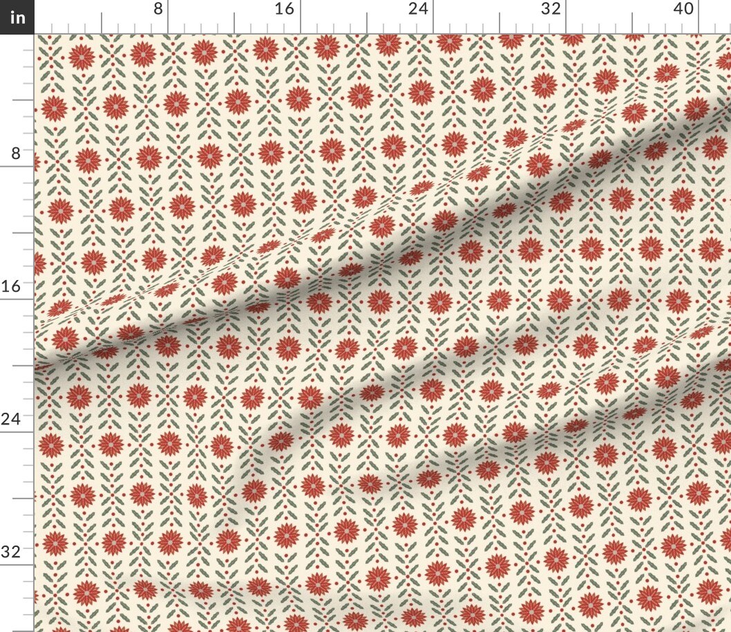 Petal Signature Cotton by the Yard or Fat Quarter Mod Holly Poinsettias Christmas Flowers Scandi Floral Holiday Plants Custom Printed Fabric by Spoonflower
