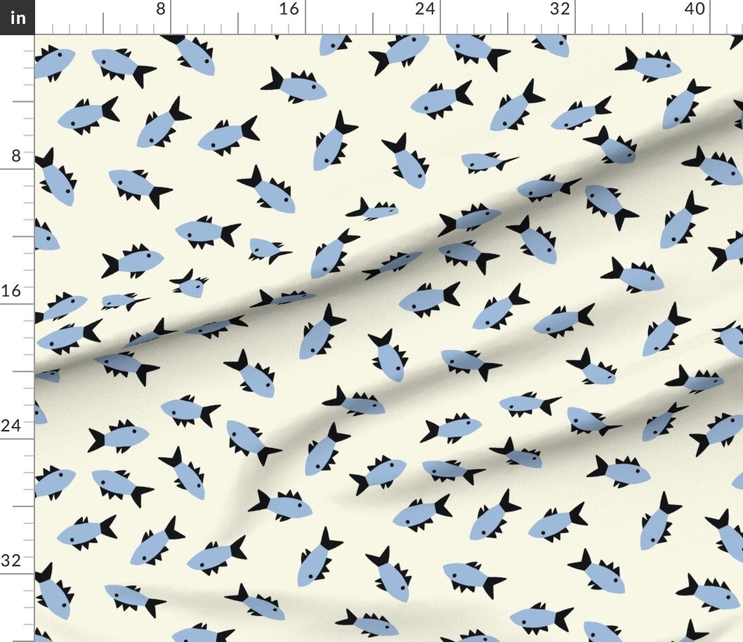 Whimsical Fish Small Coastal Nautical Ocean Beach Seaside Non-Directional Custom Printed Fabric by Spoonflower Various Fabrics by the Yard or Fat Quarter