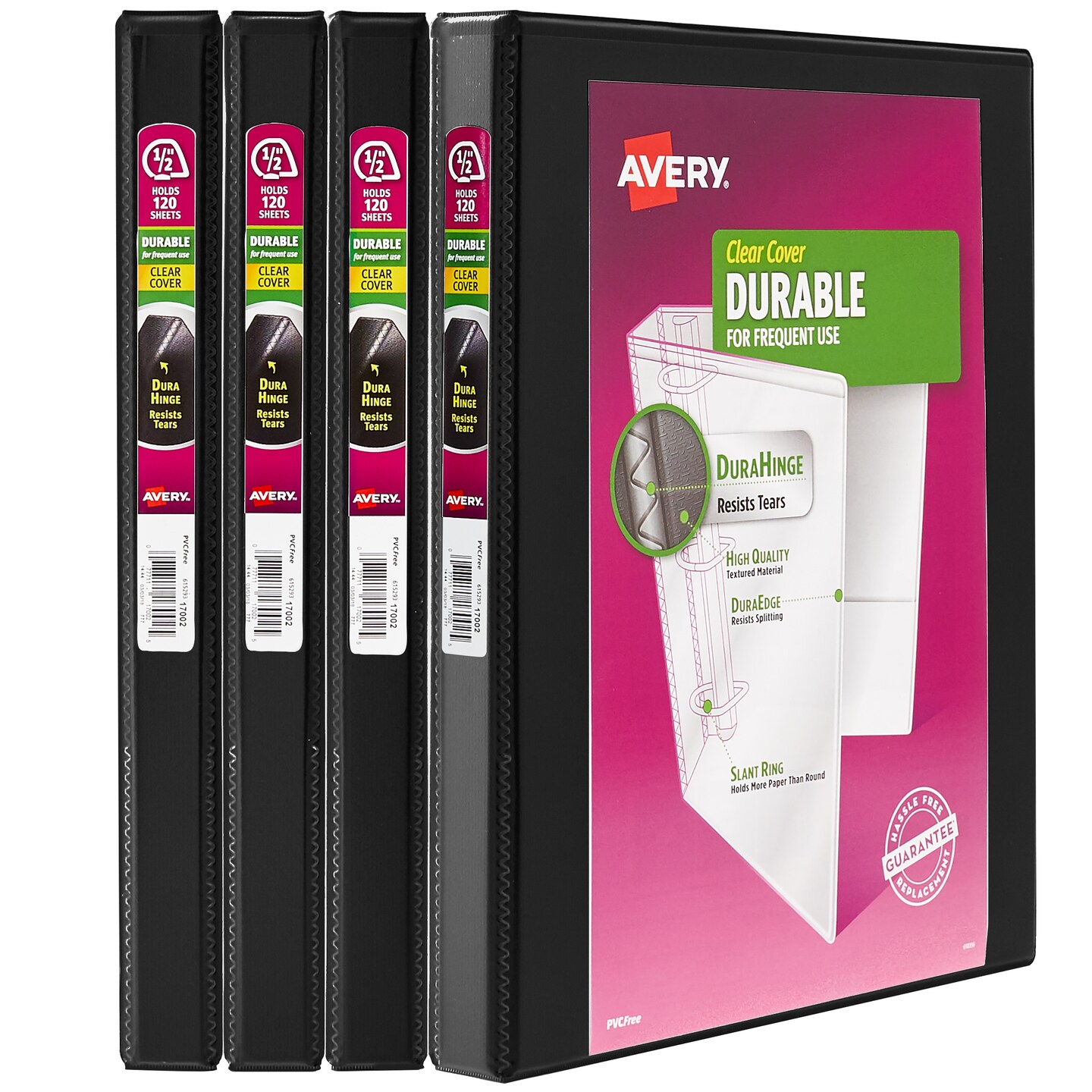 Avery Durable View 3 Ring Binders, 0.5&#x22; Slant Rings, 4 Black Binders (17001)