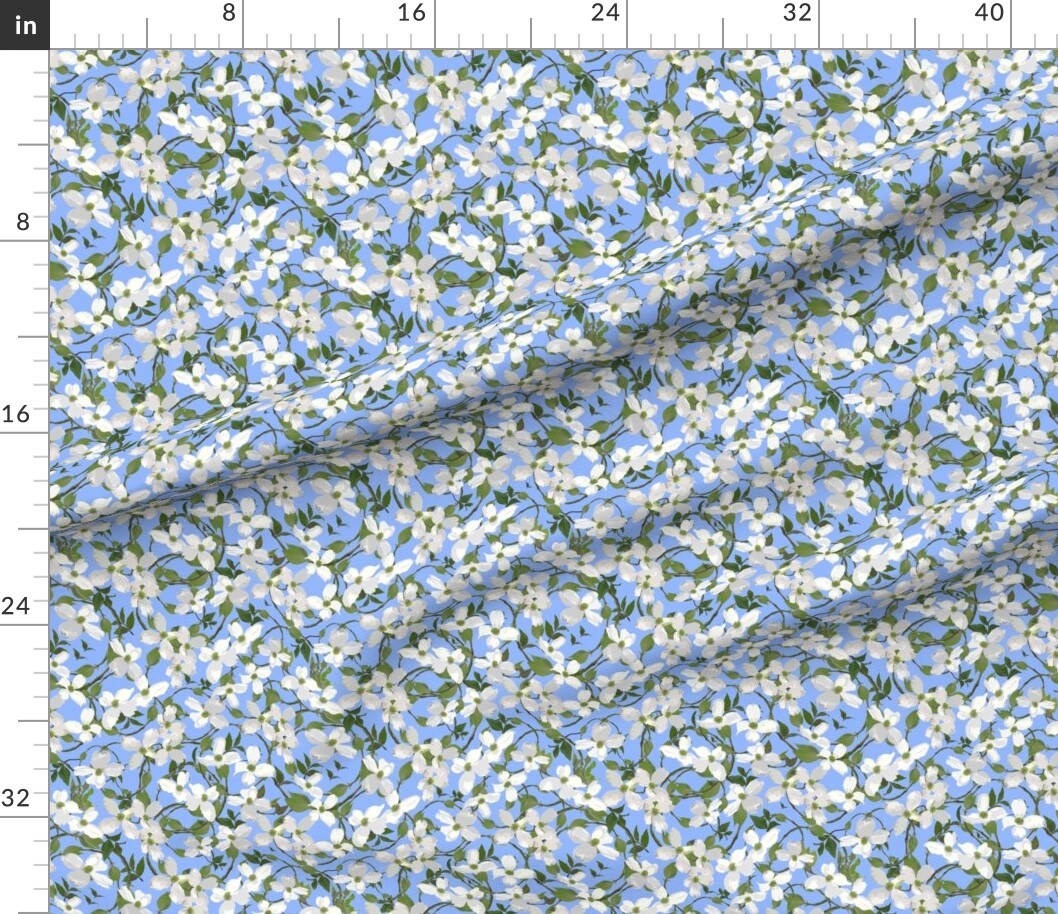 Floral Botanical Tree Blue Flowers Branches Blossoms Sky Spring Dogwood Blooms Custom Printed Fabric by Spoonflower Various Fabrics by the Yard or Fat Quarter