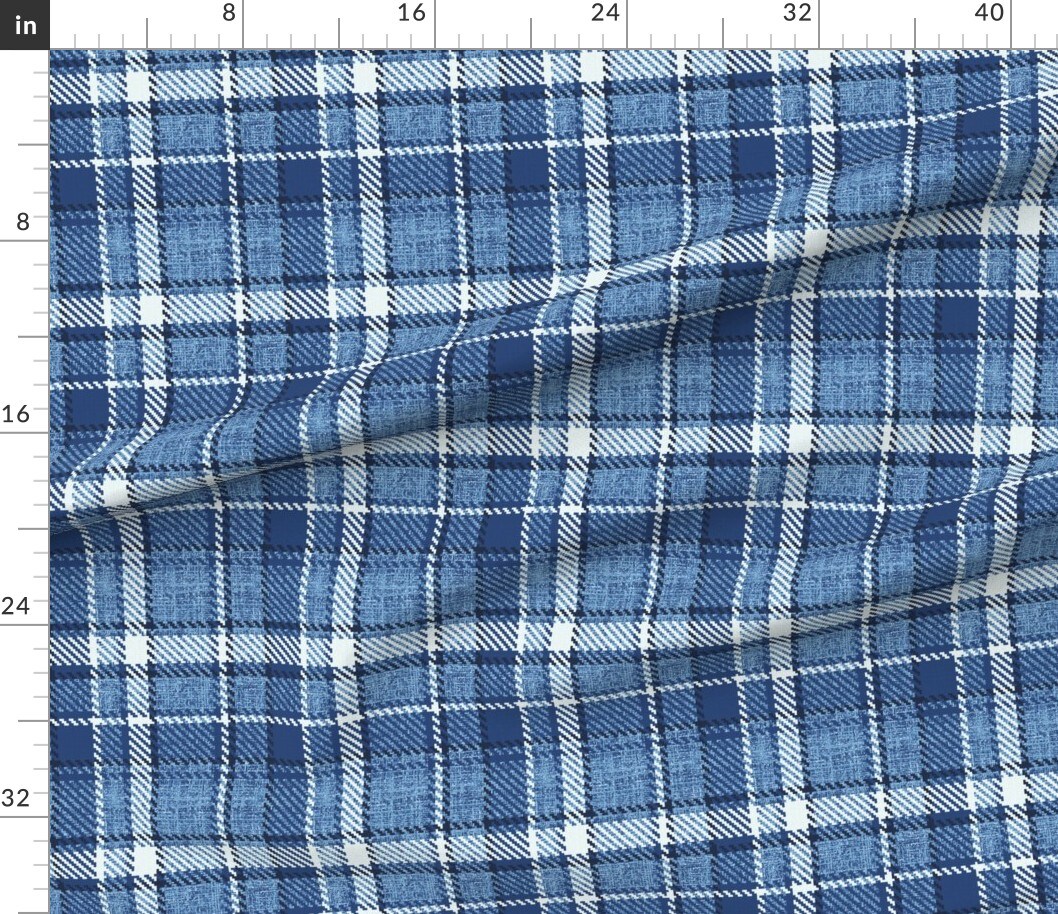 Monochrome Plaid Blue Farmhouse Custom Printed Fabric by Spoonflower Various Fabrics by the Yard or Fat Quarter