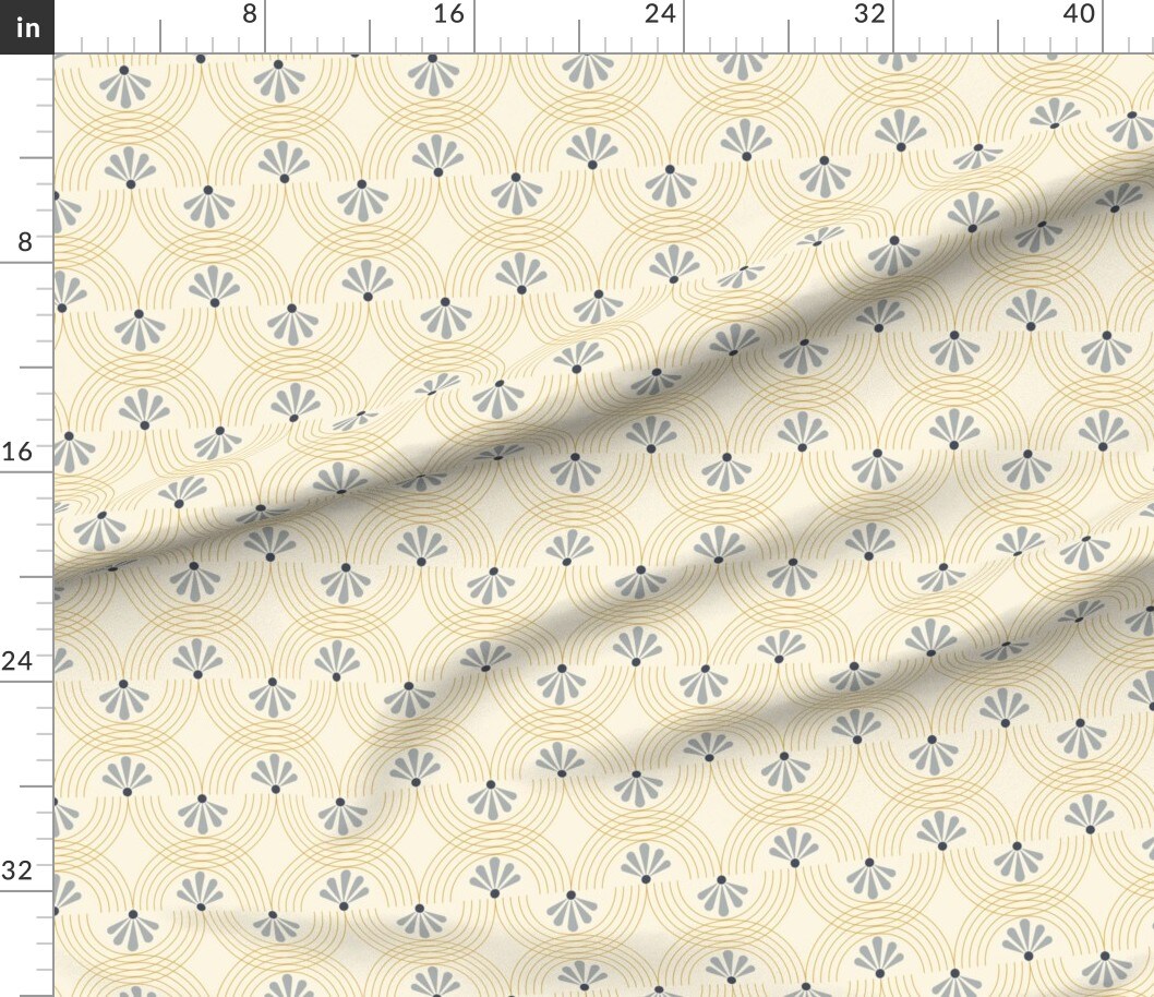 Retro Floral Yellow Swirls Blue Gray Deco Flowers Custom Printed Fabric by Spoonflower Various Fabrics by the Yard or Fat Quarter