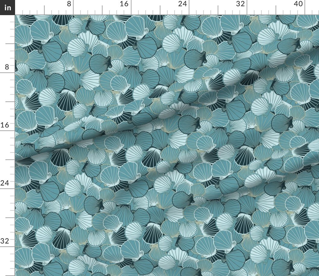 Seashells Ocean Mollusks Beach Coastal Shell Blue Teal Custom Printed Fabric by Spoonflower Various Fabrics by the Yard or Fat Quarter