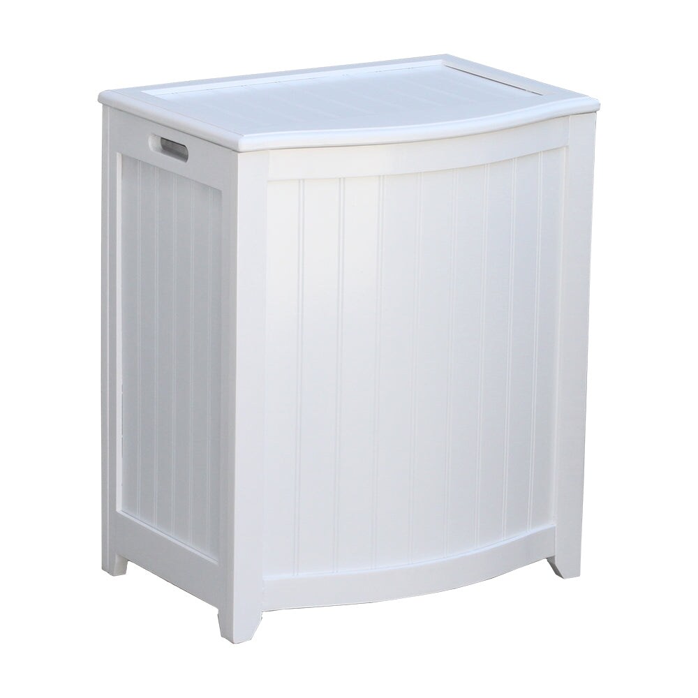 Oceanstar White Finished Bowed Front Laundry Wood Hamper with Interior Bag