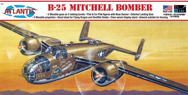 1/64 Atlantis B-25 Mitchell Bomber Plastic Model Kit 