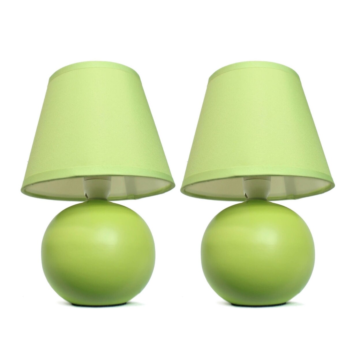 Simple Designs Mini Ceramic Globe Table Lamp 2 Pack Set, Green
