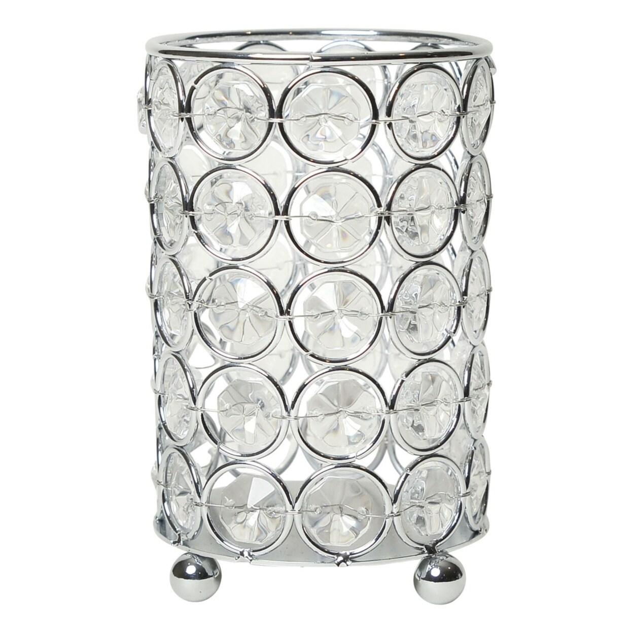 Elegant Glass Cosmetics Brush Holder with Pearls Silver