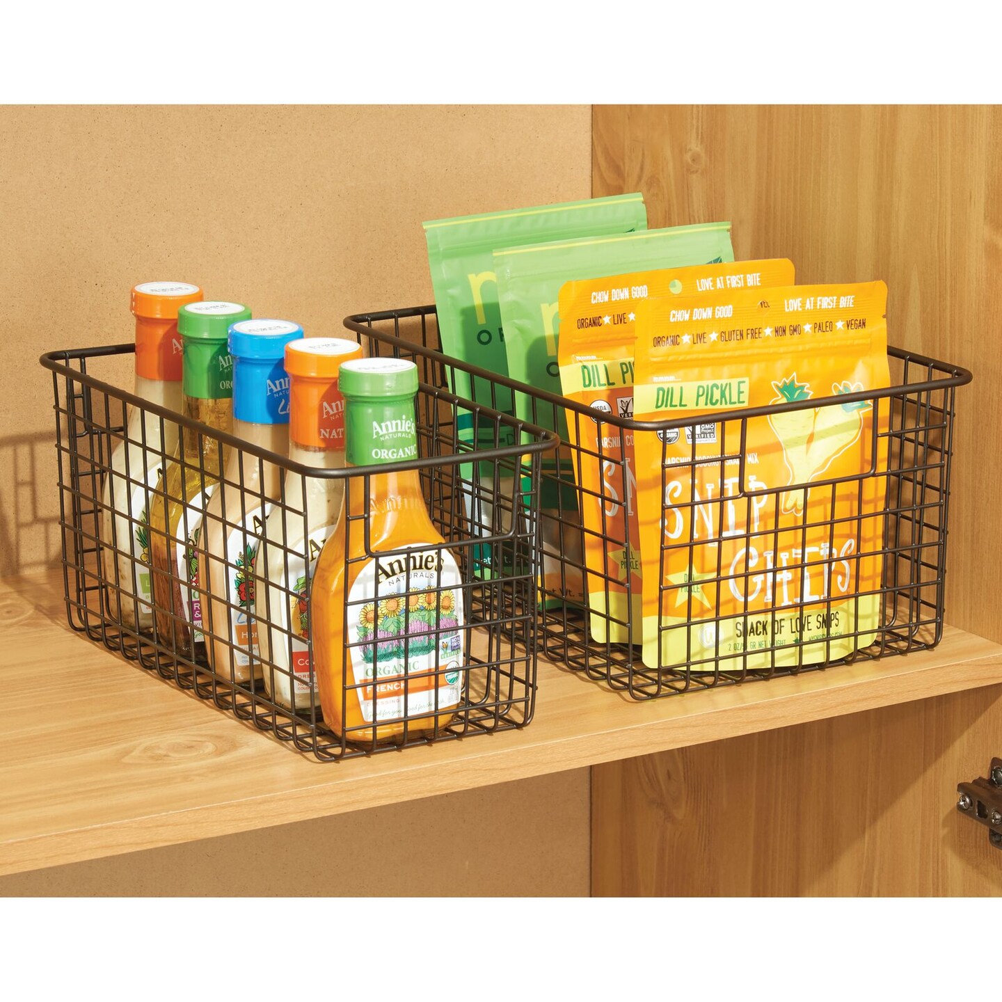 mDesign Metal Wire Food Organizer Basket with Built-In Handles - 12 x 9 x 6