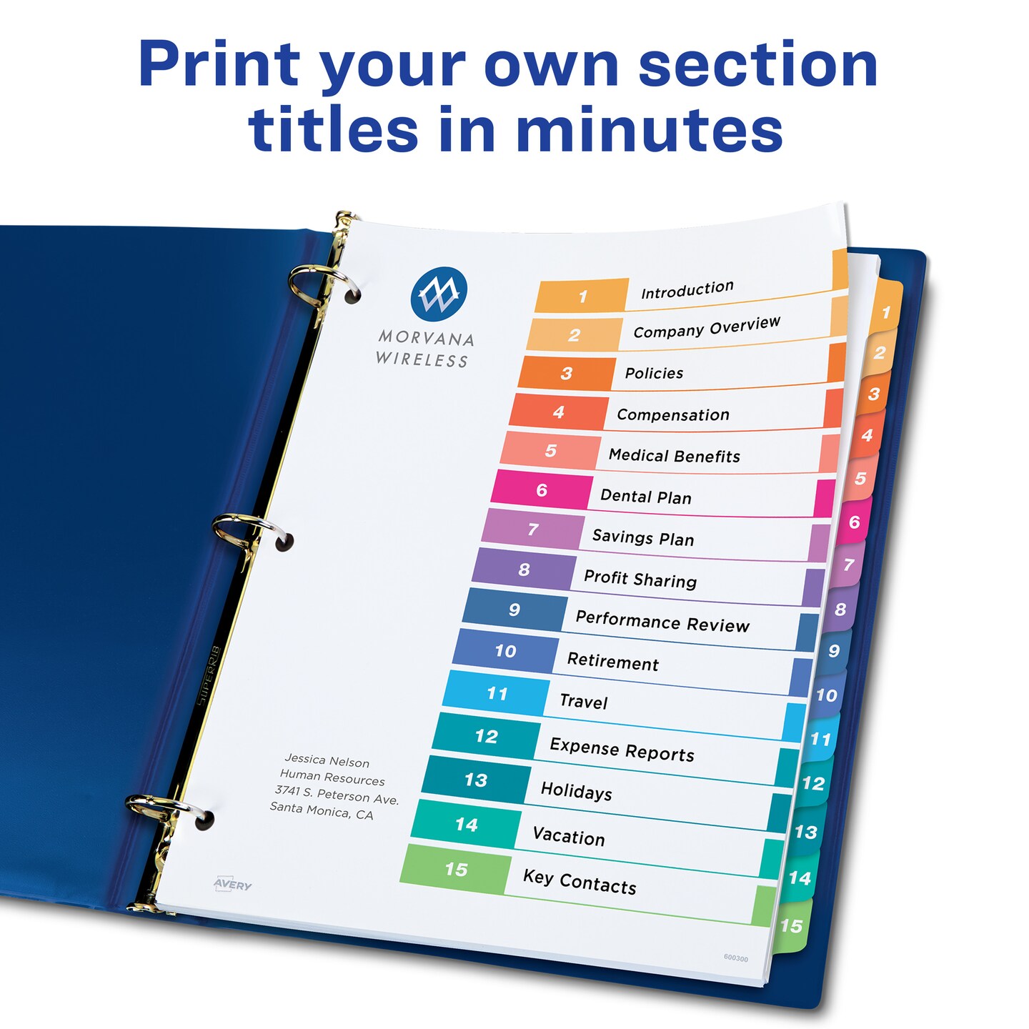 Avery Ready Index 15 Tab Binder Dividers, Customizable Table of Contents, Multicolor Tabs, 6 Sets (11197)