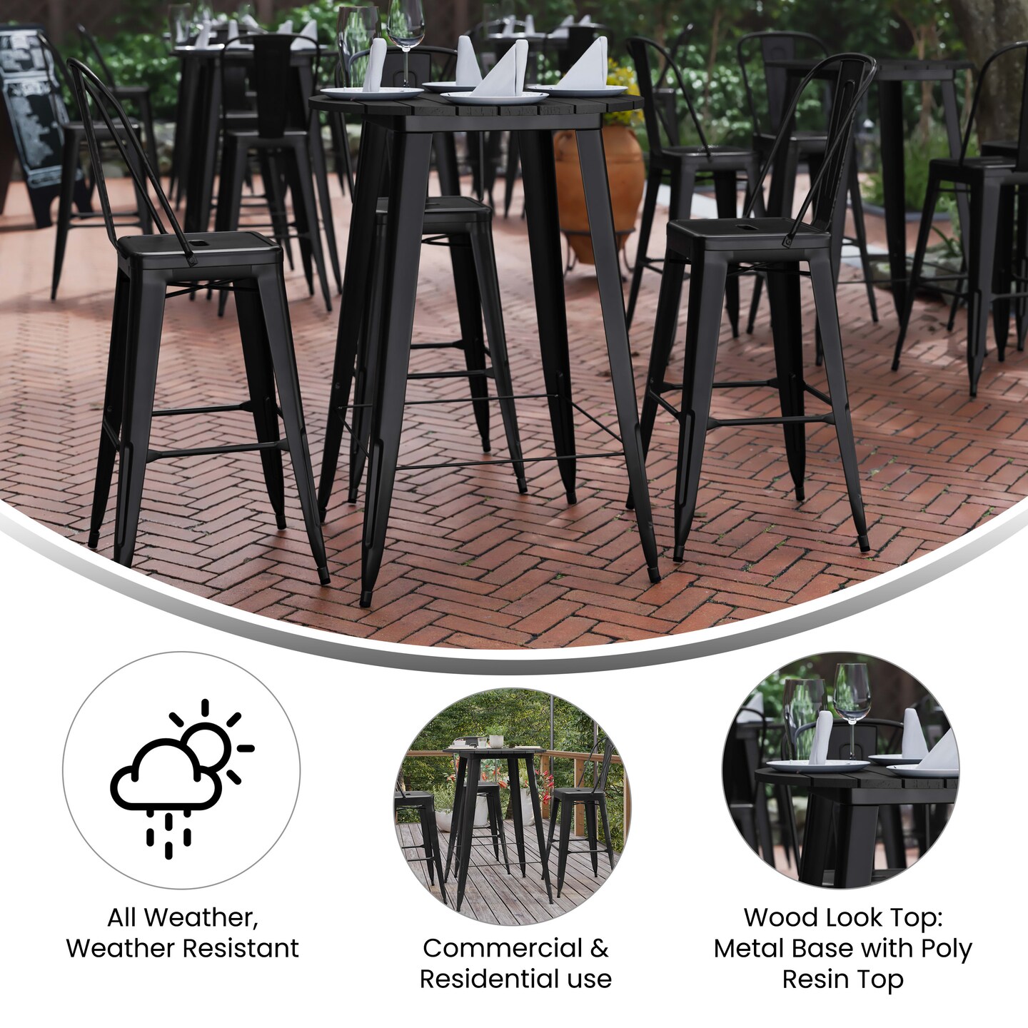 Merrick Lane Dryden Indoor/Outdoor Bar Top Table, 30&#x22; Round All Weather Poly Resin Top with Steel base