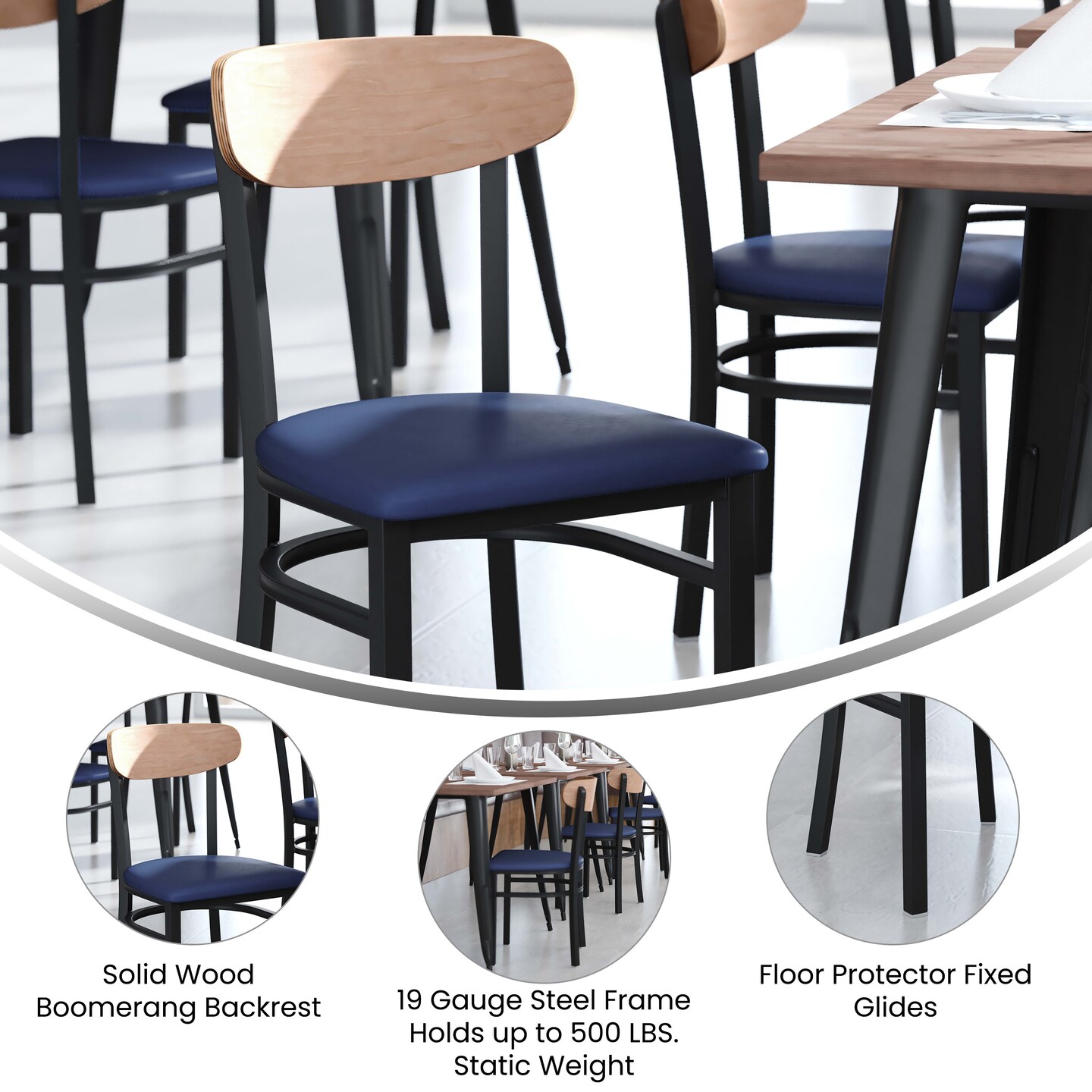 Emma and Oliver Yara Industrial Dining Chair with Rolled Steel Frame and Solid Wood Seat - 500 lbs. Static Weight Capacity