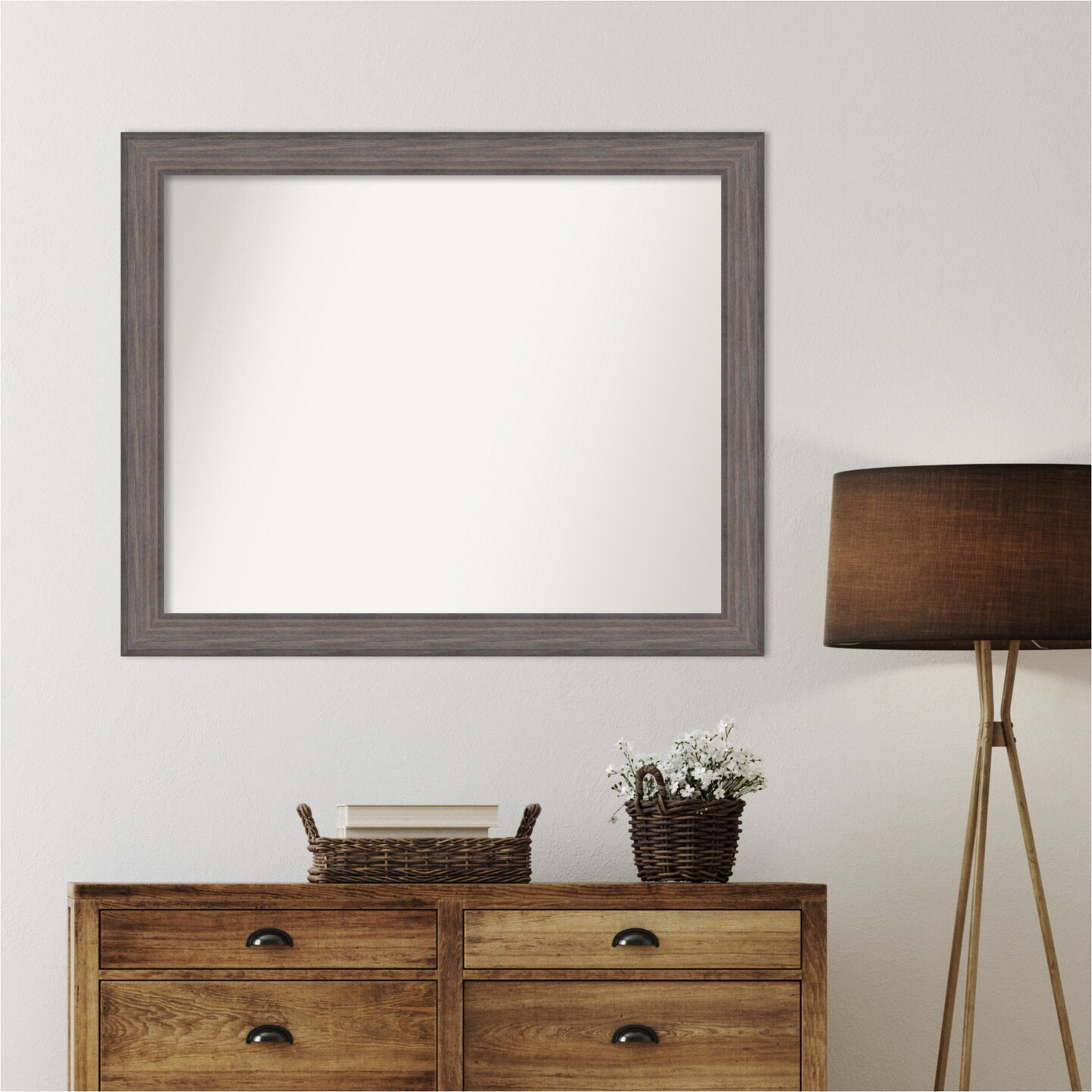 Country Barnwood Non-Beveled Custom Framed Bathroom Vanity Wall Mirror