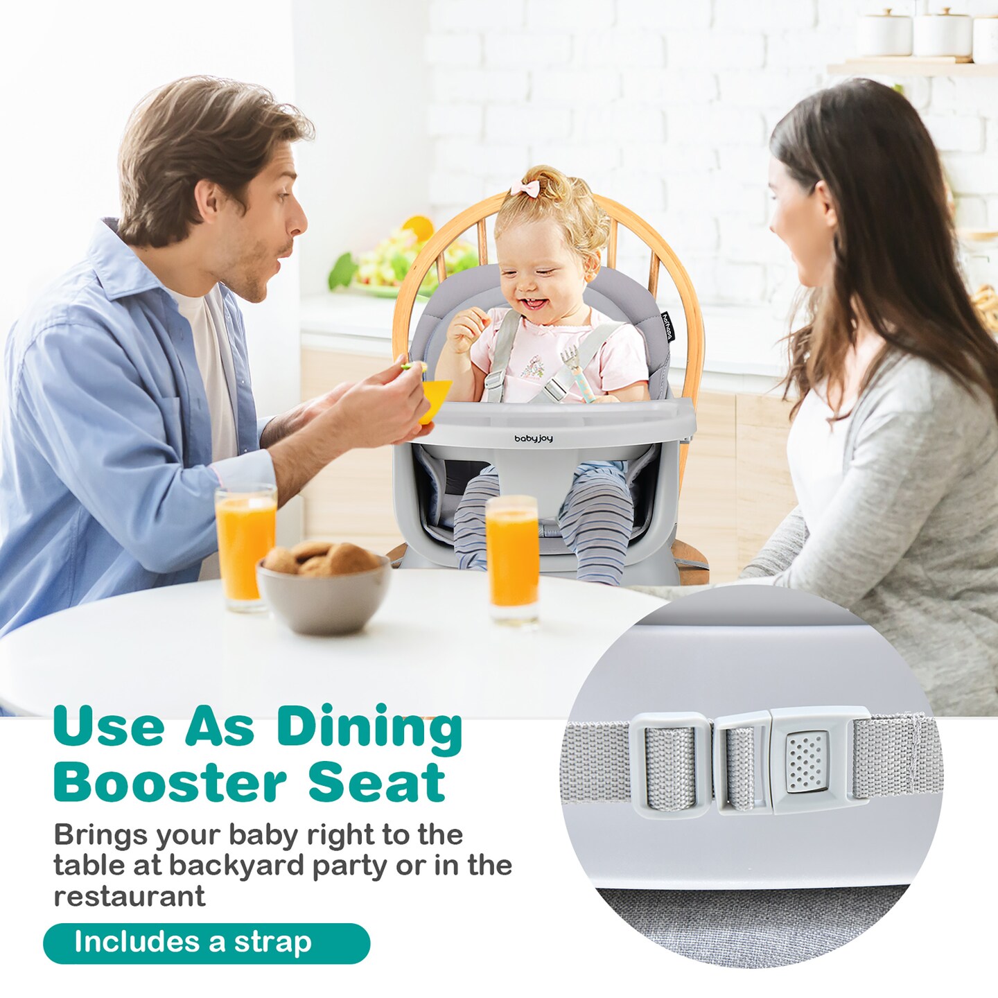 Costway 8-in-1 Baby High Chair Convertible Dining Booster Seat with Removable Tray Grey/Pink/Yellowith Strip/Black