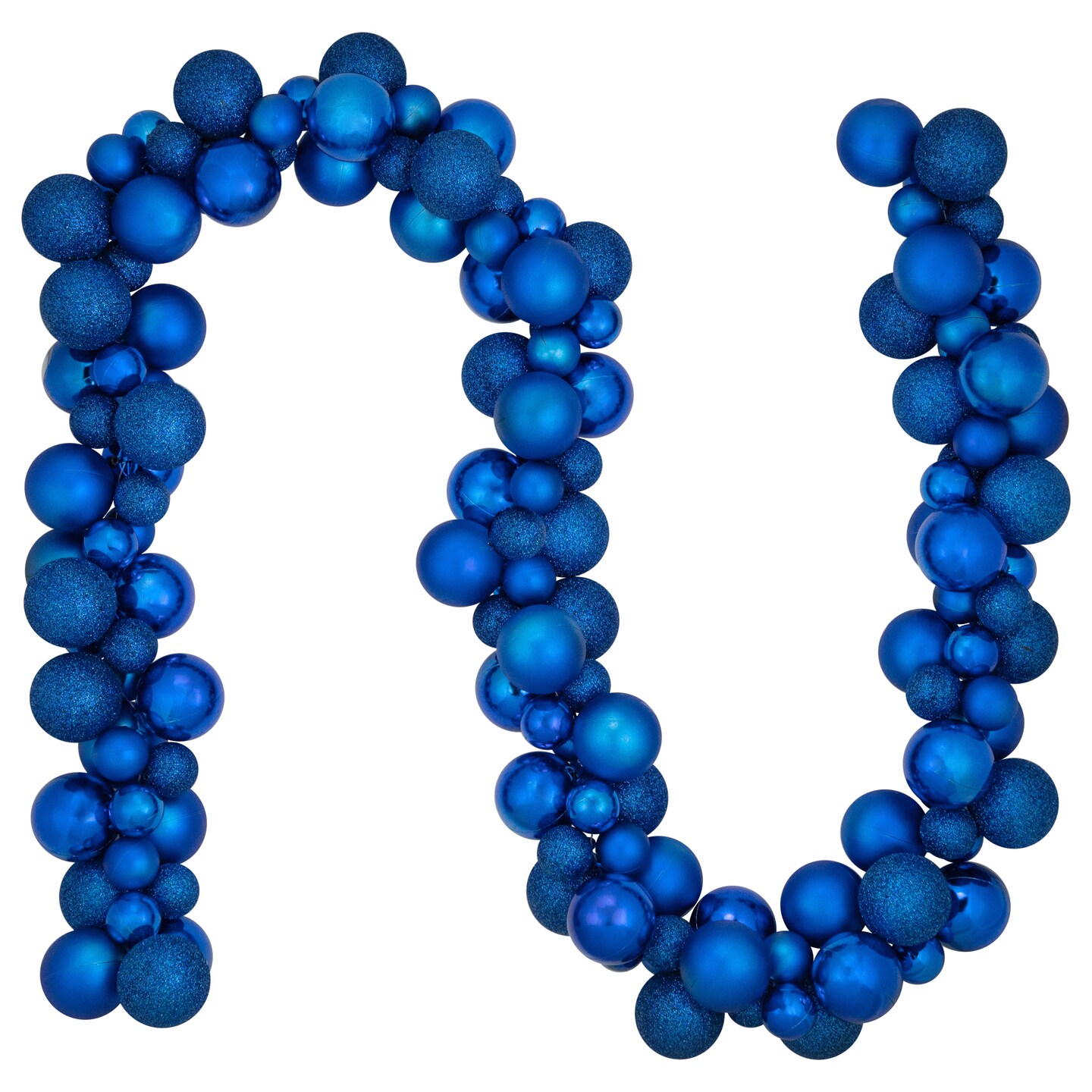 Northlight 3-Finish Shatterproof Ball Christmas Garland - 6' x 3.5" - Blue - Unlit