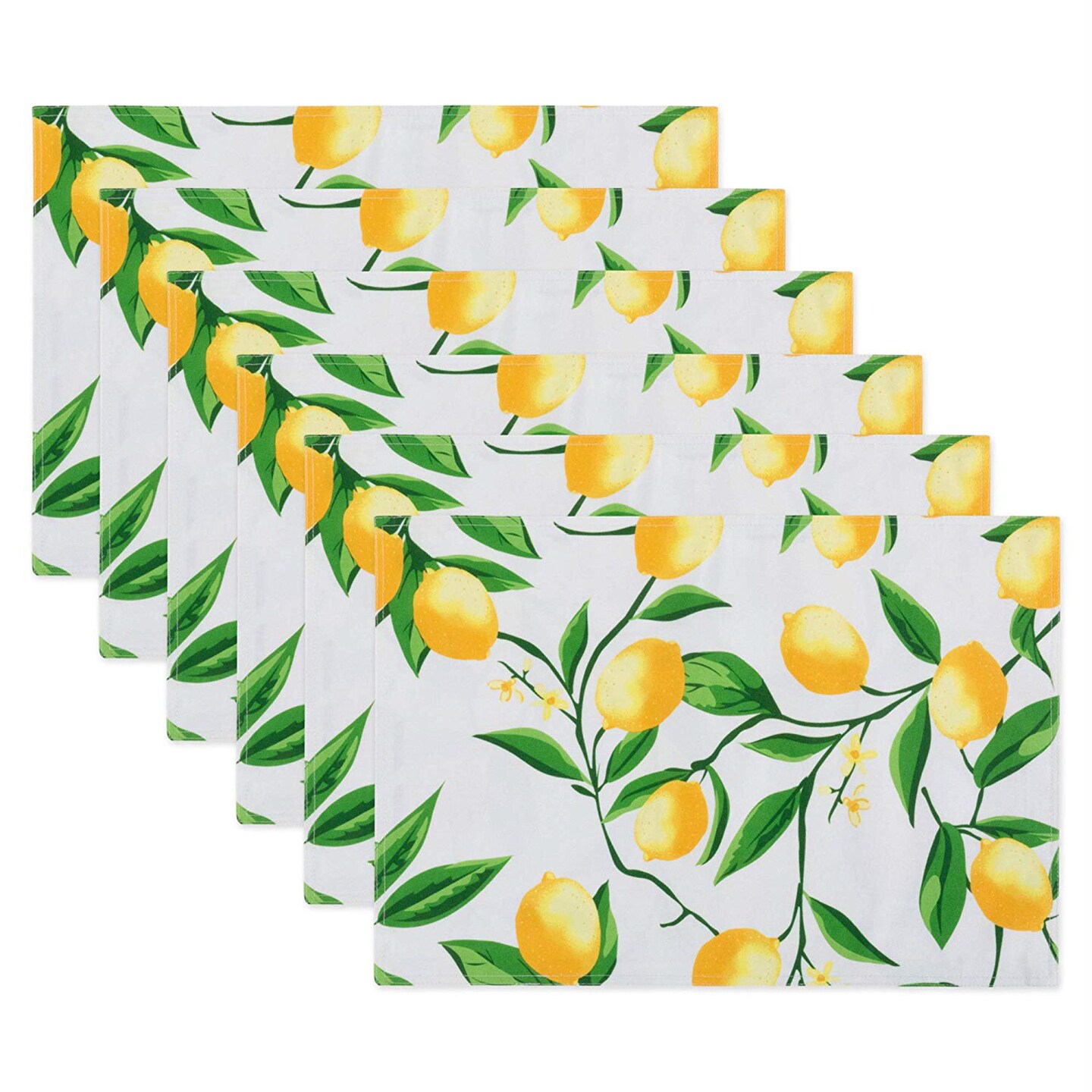 Contemporary Home Living Set of 6 White Yellow and Green Rectangular Placemat 19&#x22;