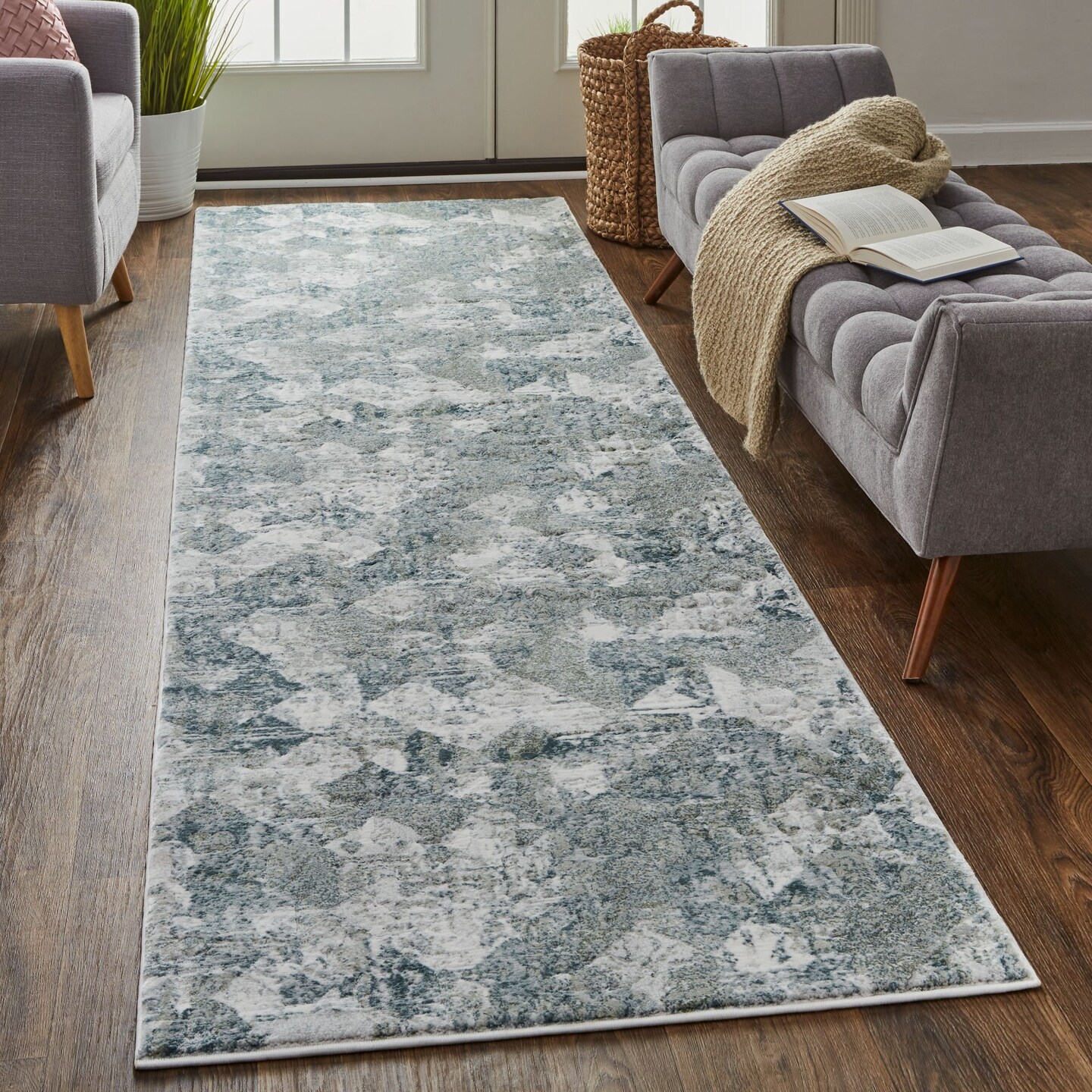 Feizy Home Collection 8&#x27; x 10&#x27; Green and Ivory Distressed Tiled Rectangular Area Throw Rug