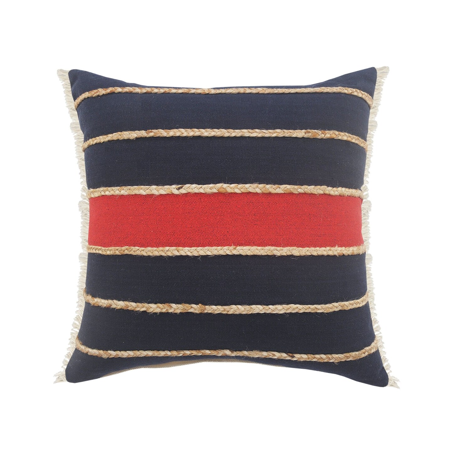 Laddha Home Designs 24&#x22; Navy and Red Striped Square Lumbar Pillow