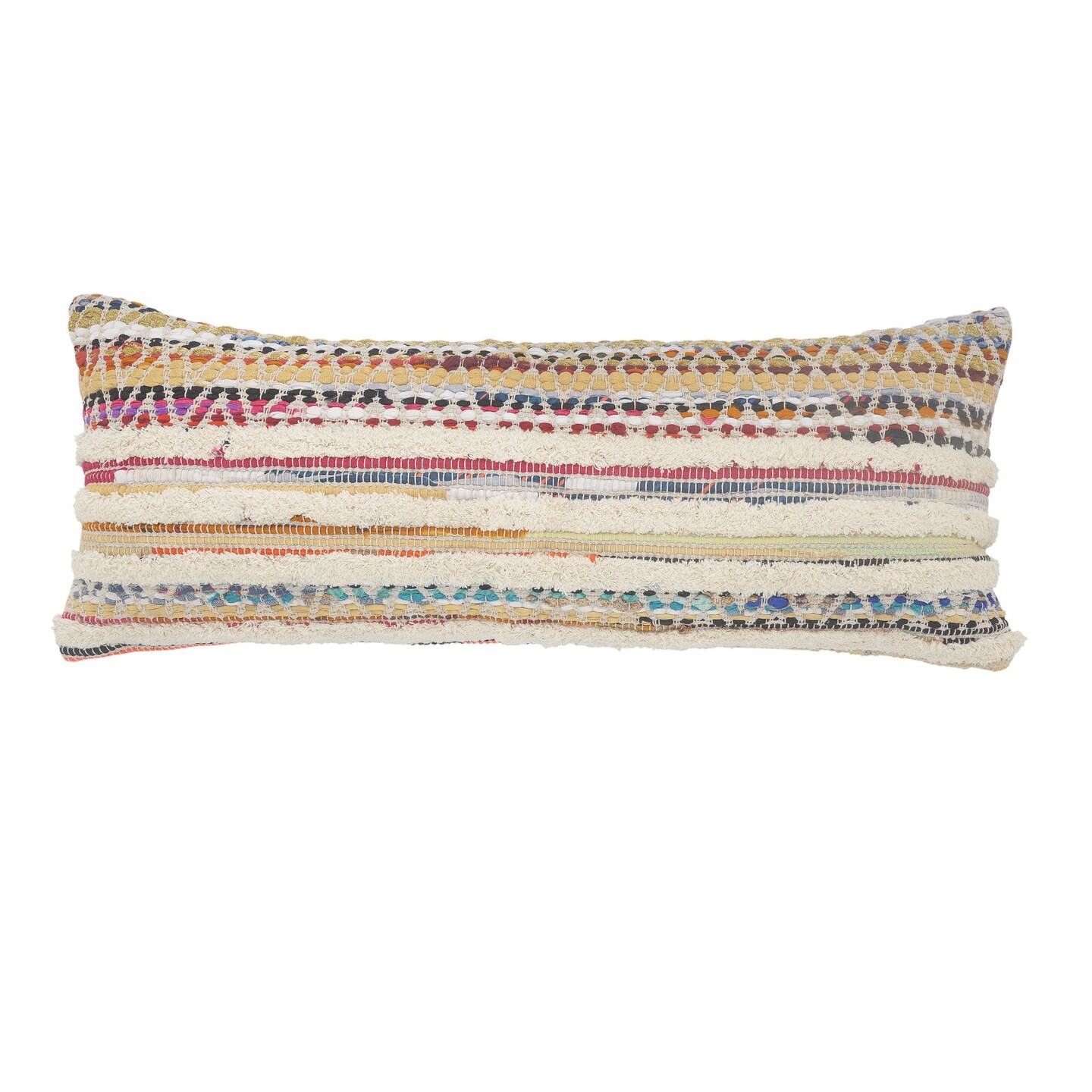 Laddha Home Designs 36" White and Beige Chevron Striped Handmade Rectangular Lumbar Pillow