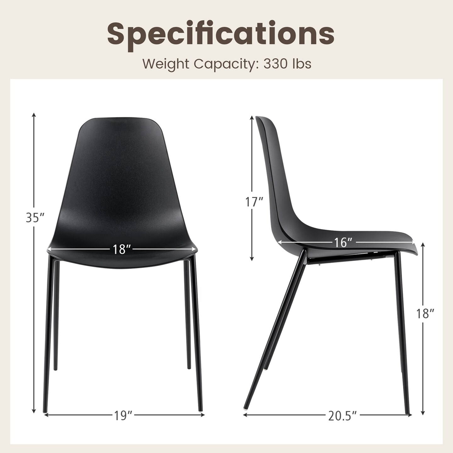 Costway Armless Dining Chair Set of 4 Home Heavy-duty Metal Leg Leisure Chair Black/White